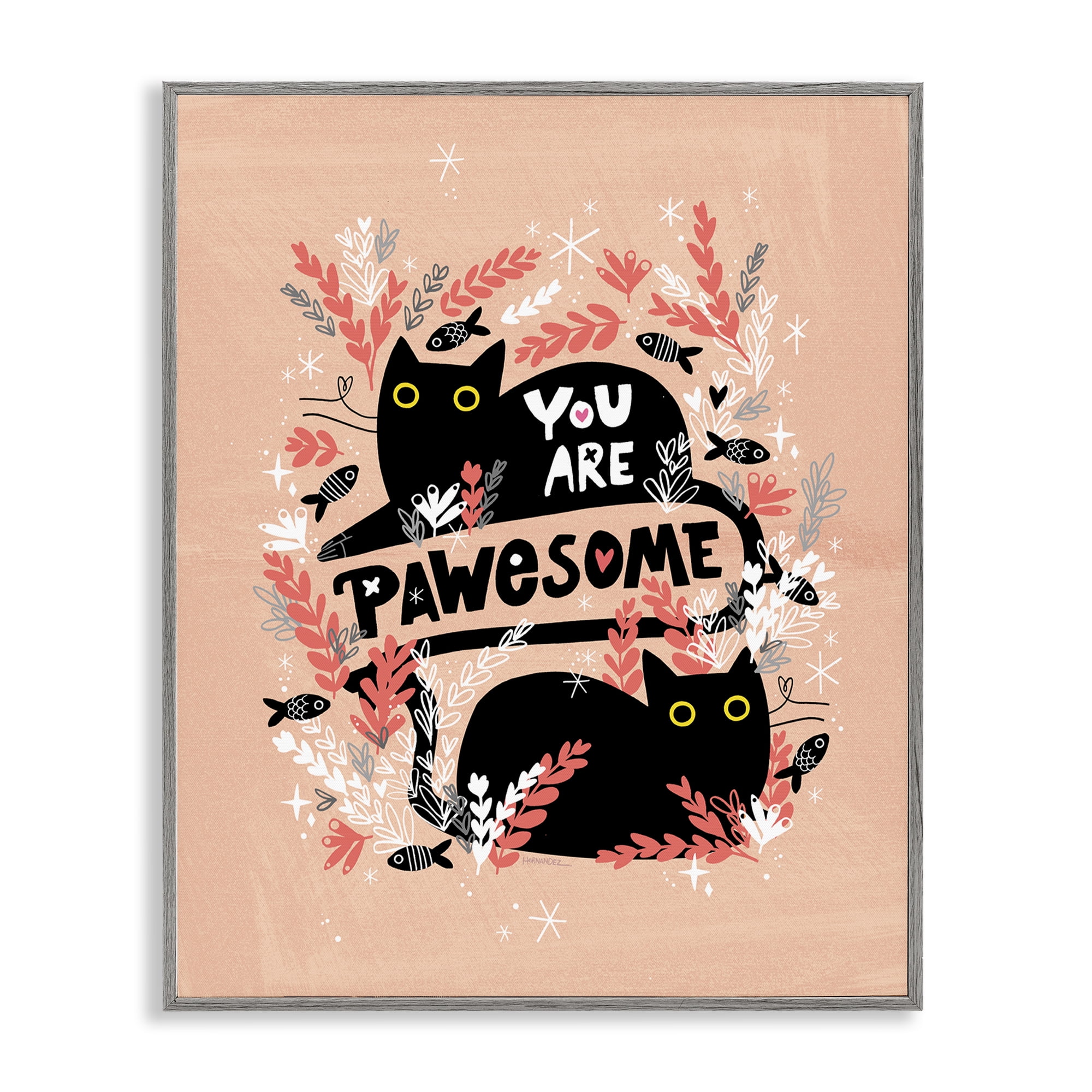 Stupell Industries You Are Pawesome Cats Animals Painting Gray Framed Art Print Wall Art, 16 x 20
