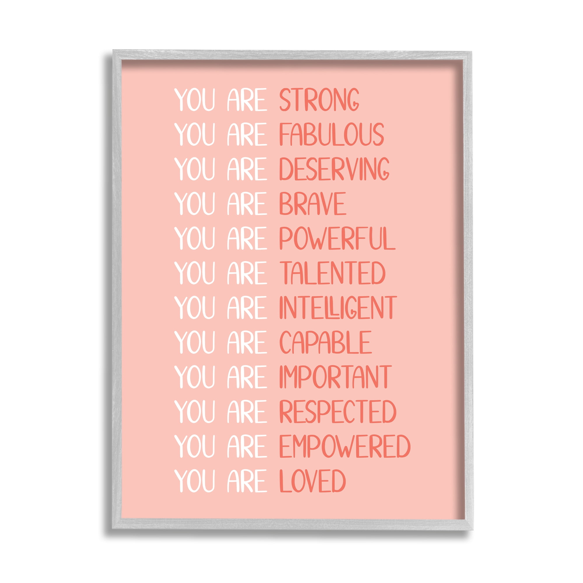 Stupell Industries You Are Positivity Phrases Pastel Pink Red Typography Graphic Art Gray Framed Art Print Wall Art, 16x20, by JJ Design House LLC