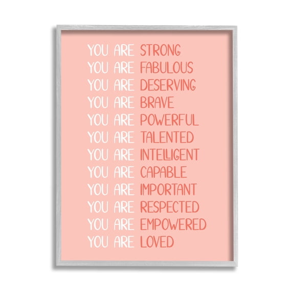 Stupell Industries You Are Positivity Phrases Pastel Pink Red Typography Graphic Art Gray Framed Art Print Wall Art, 24x30, by JJ Design House LLC