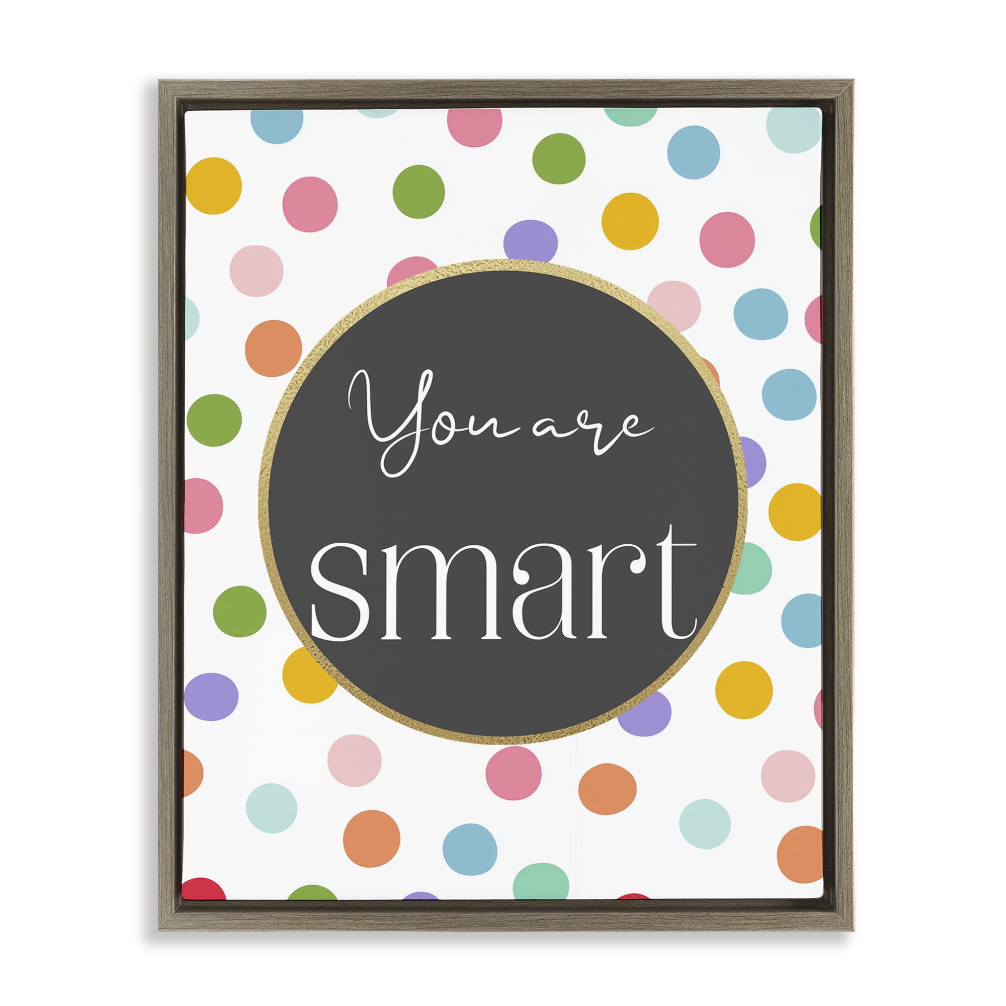Stupell Industries You Are Smart Polka Dots Brown Framed Floater Canvas Wall Art, design by Christine Simpson Art