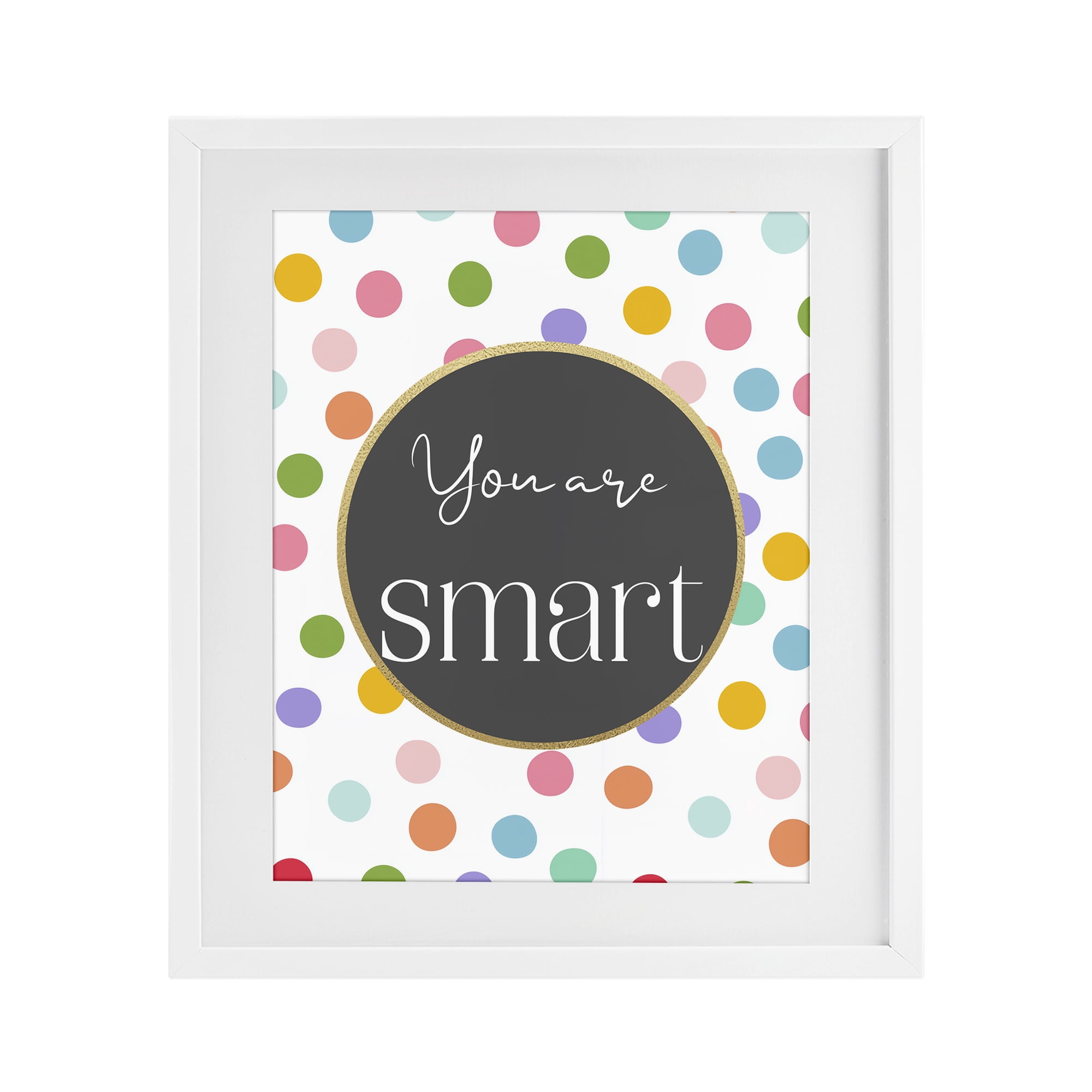 Stupell Industries You Are Smart Polka Dots White Framed Print Under Glass, design by Christine Simpson Art