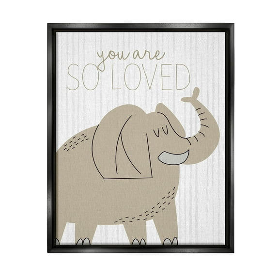 Stupell Industries You Are So Loved Elephant Graphic Art Jet Black Floating Framed Canvas Print Wall Art, Design by Kim Allen