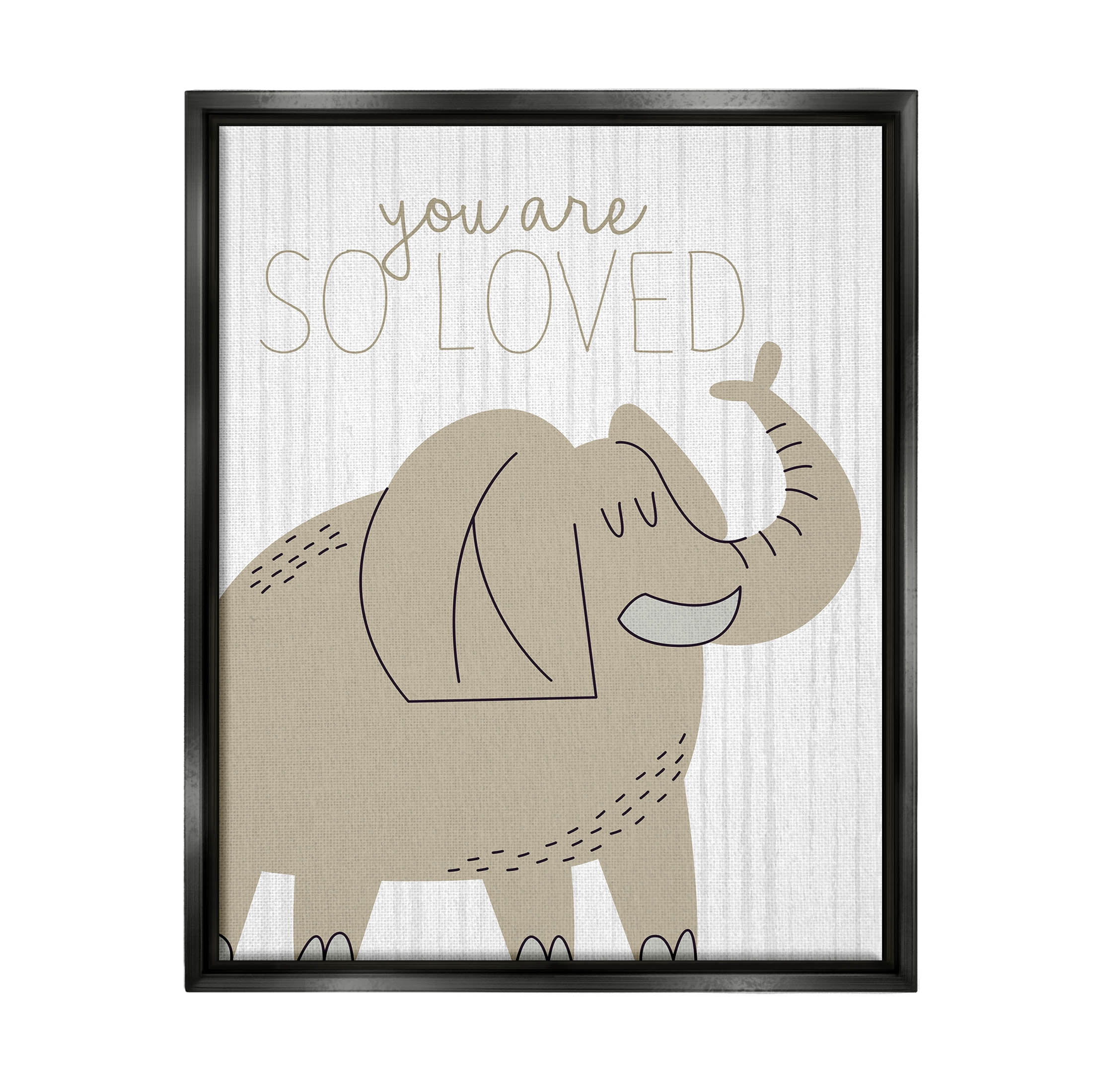 Stupell Industries You Are So Loved Elephant Graphic Art Jet Black Floating Framed Canvas Print Wall Art, Design by Kim Allen