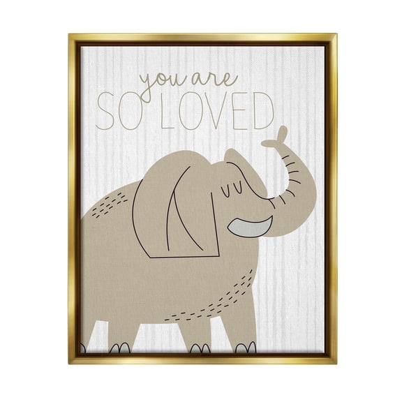 Stupell Industries You Are So Loved Elephant Graphic Art Metallic Gold Floating Framed Canvas Print Wall Art, Design by Kim Allen