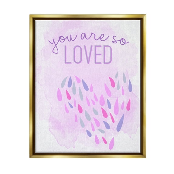Stupell Industries You Are So Loved Purple Heart Inspirational Painting Gold Floater Framed Art Print Wall Art