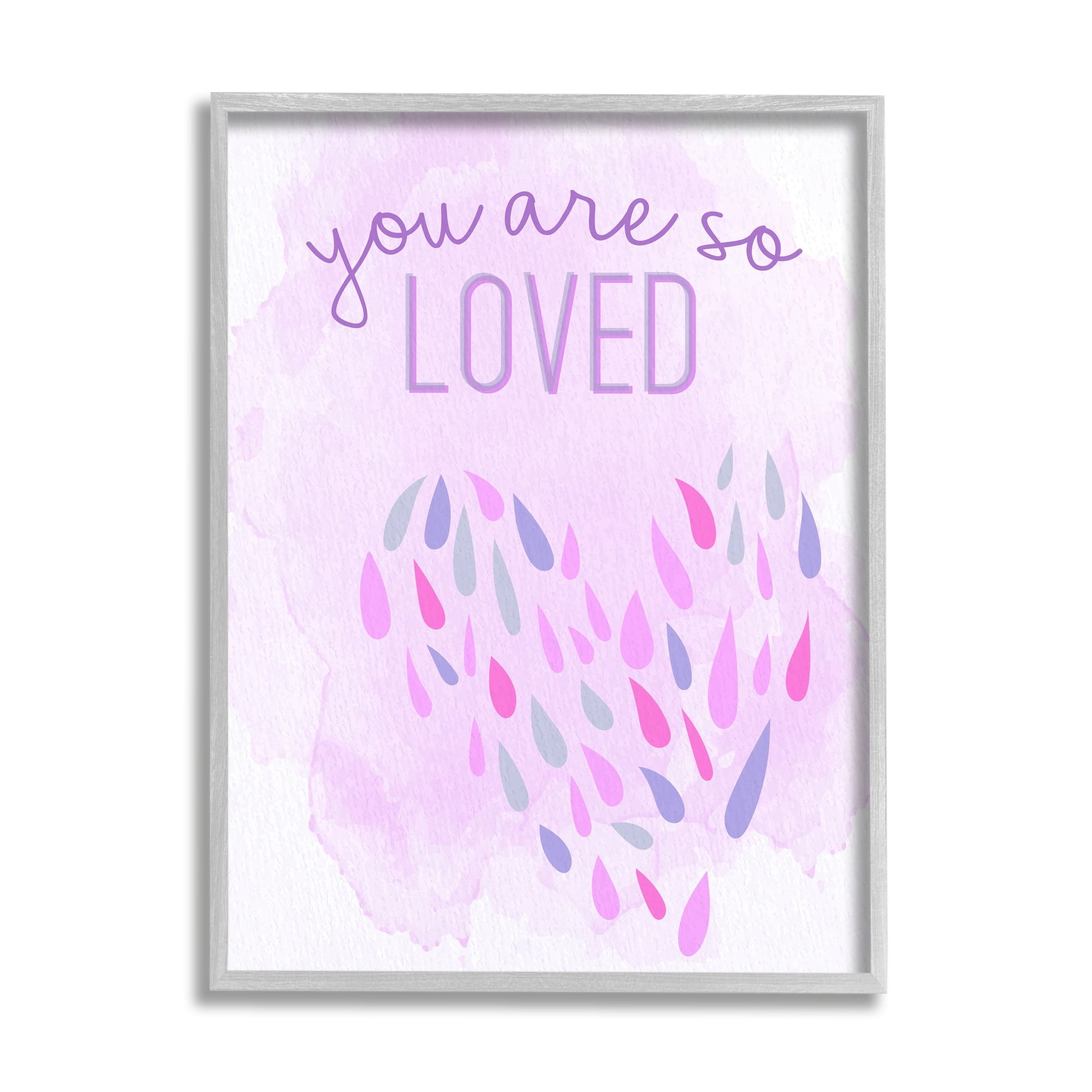 Stupell Industries You Are So Loved Purple Heart Inspirational Painting Gray Framed Art Print Wall Art