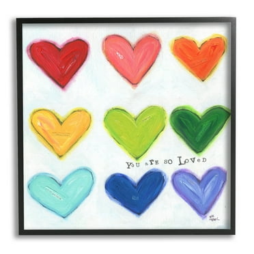 Stupell Industries You Are So Loved Rainbow Hearts Painting Black Framed Art Print Wall Art, Design by Alli Rogosich