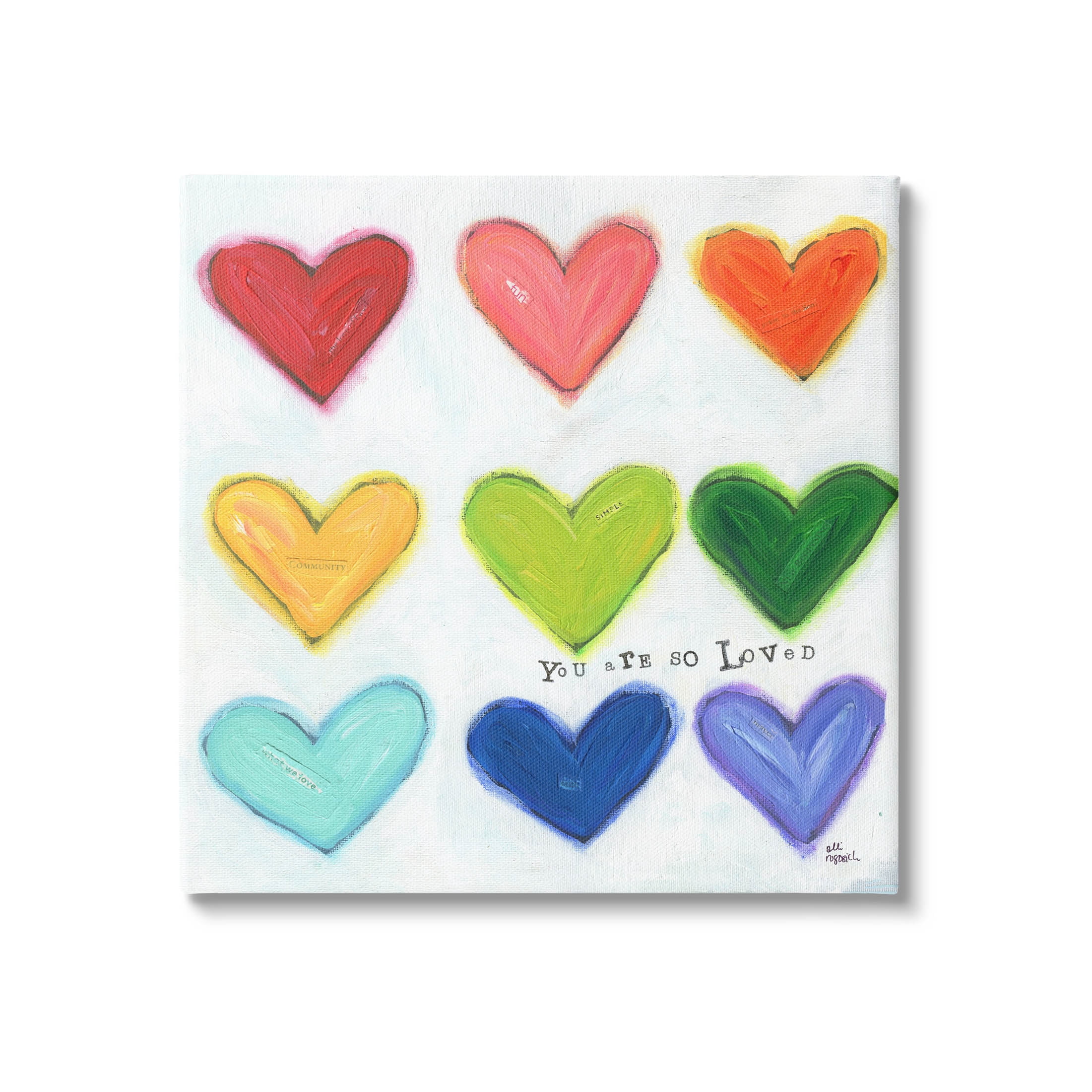 Stupell Industries You Are So Loved Rainbow Hearts Painting Gallery Wrapped Canvas Print Wall Art, Design by Alli Rogosich