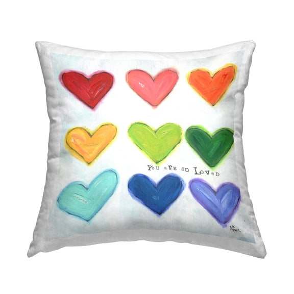 Stupell Industries You Are So Loved Rainbow Hearts Square Decorative Printed Throw Pillow, 18 x 18,
