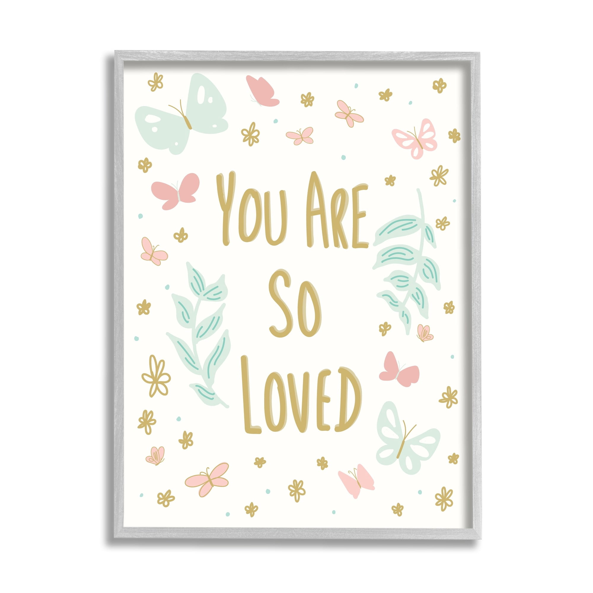 Stupell Industries You Are So Loved Varied Botanicals Butterflies Motif Graphic Art Gray Framed Art Print Wall Art, Design by Sweet Melody Designs