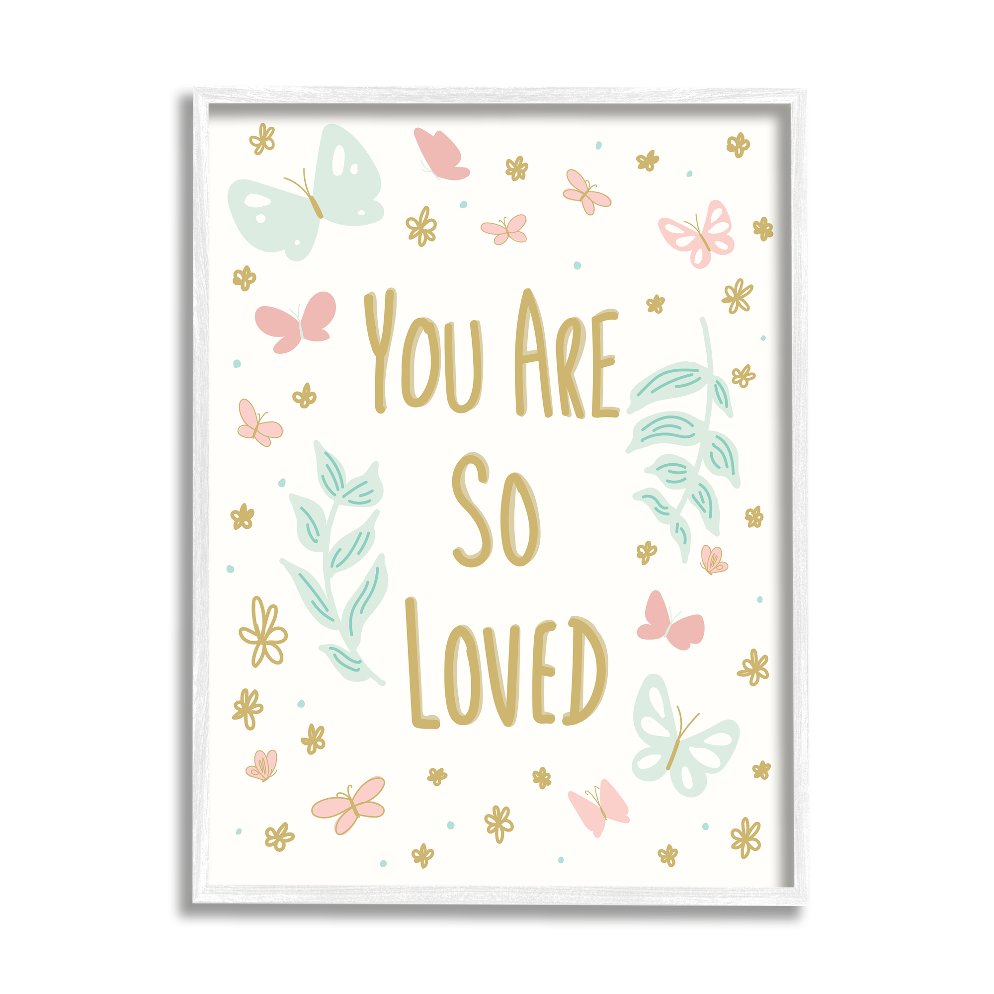 Stupell Industries You Are So Loved Varied Botanicals Butterflies Motif Graphic Art White Framed Art Print Wall Art, Design by Sweet Melody Designs