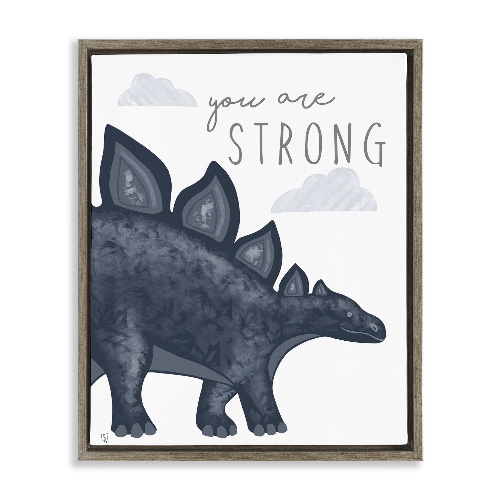 Stupell Industries You Are Strong Dinosaur Brown Framed Floater Canvas Wall Art, design by Elizabeth Tyndall
