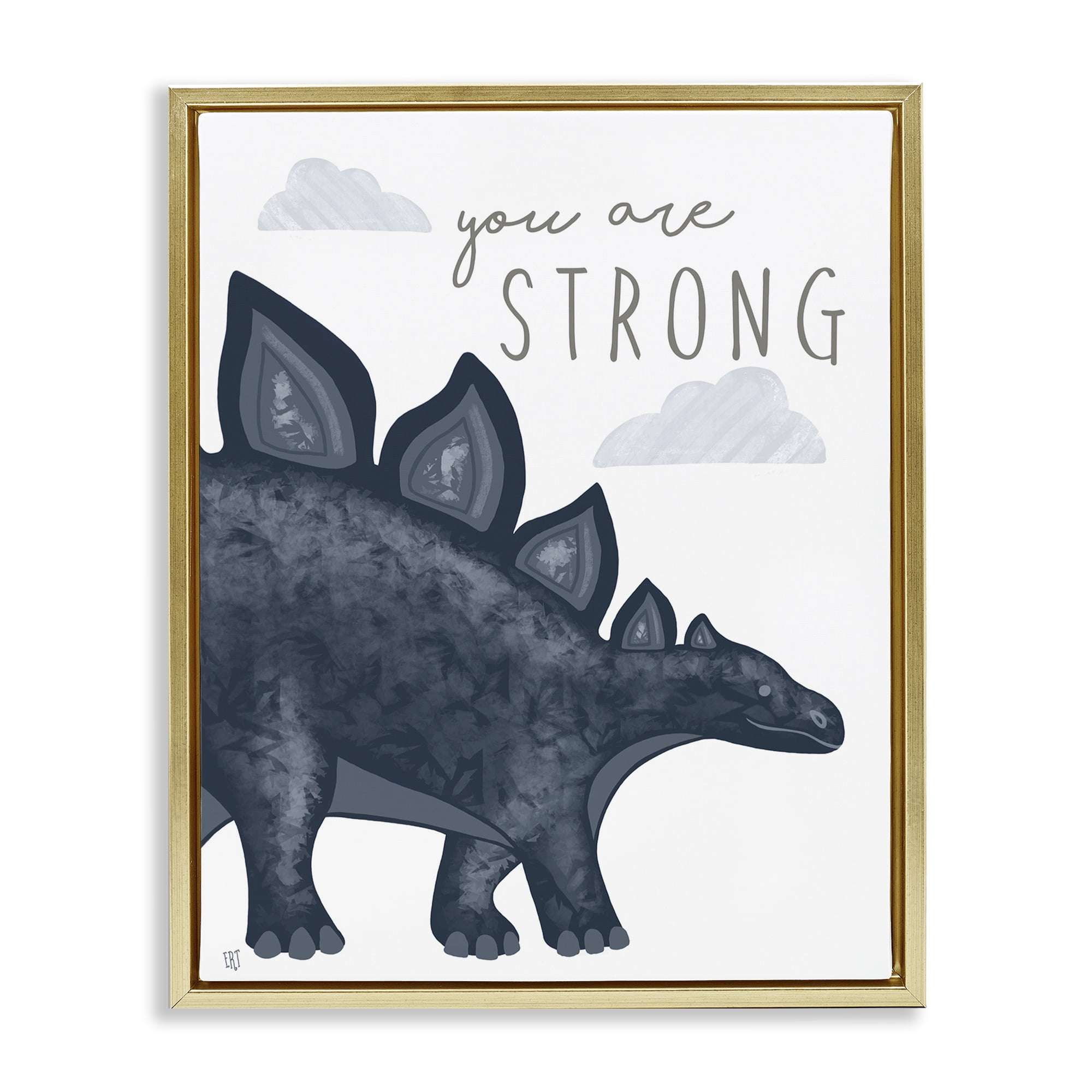 Stupell Industries You Are Strong Dinosaur Gold Framed Floater Canvas Wall Art, design by Elizabeth Tyndall