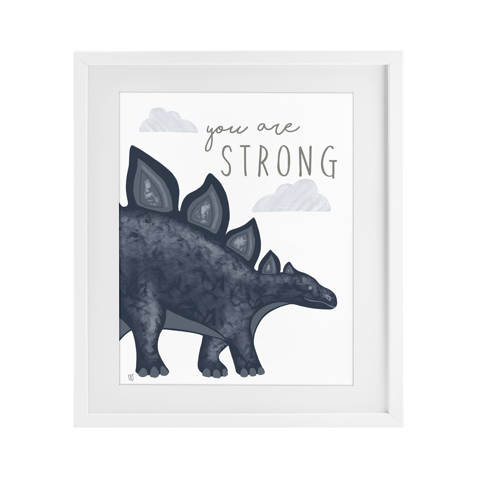 Stupell Industries You Are Strong Dinosaur White Framed Print Under Glass, design by Elizabeth Tyndall