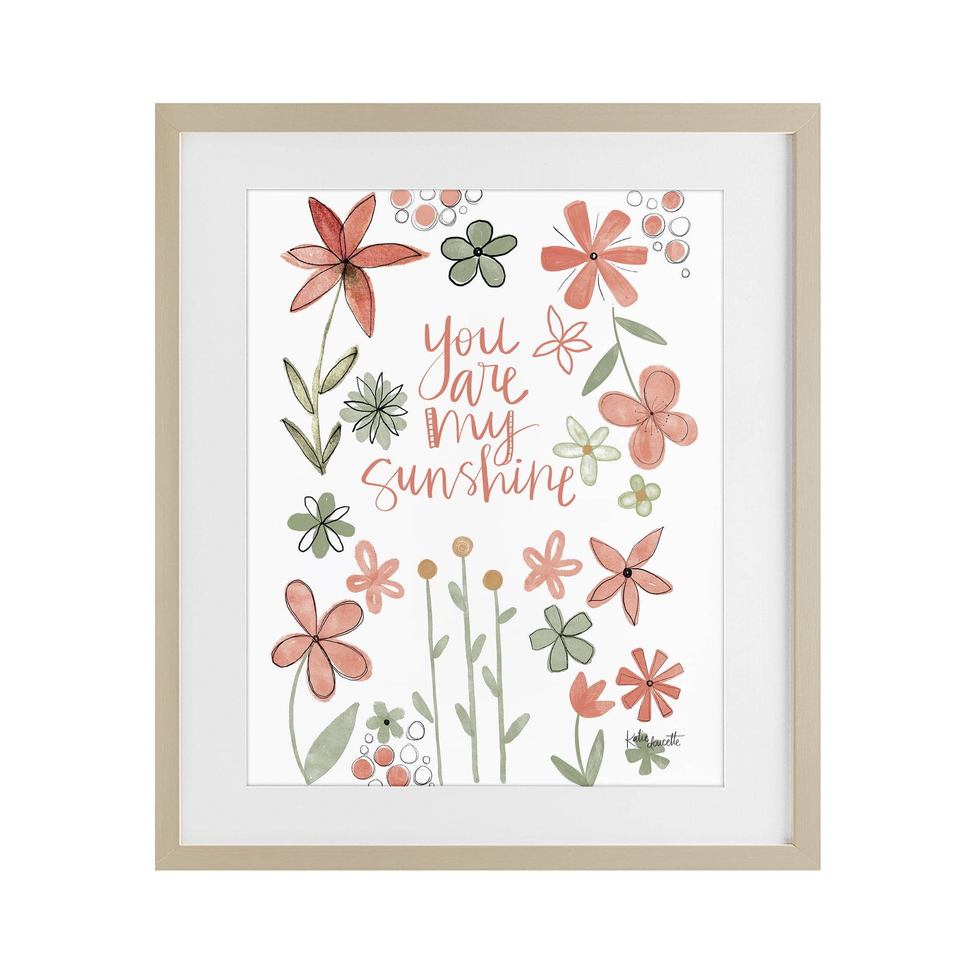 Stupell Industries You Are Sunshine with Florals Birch Framed Print Under Glass, design by Katie Doucette