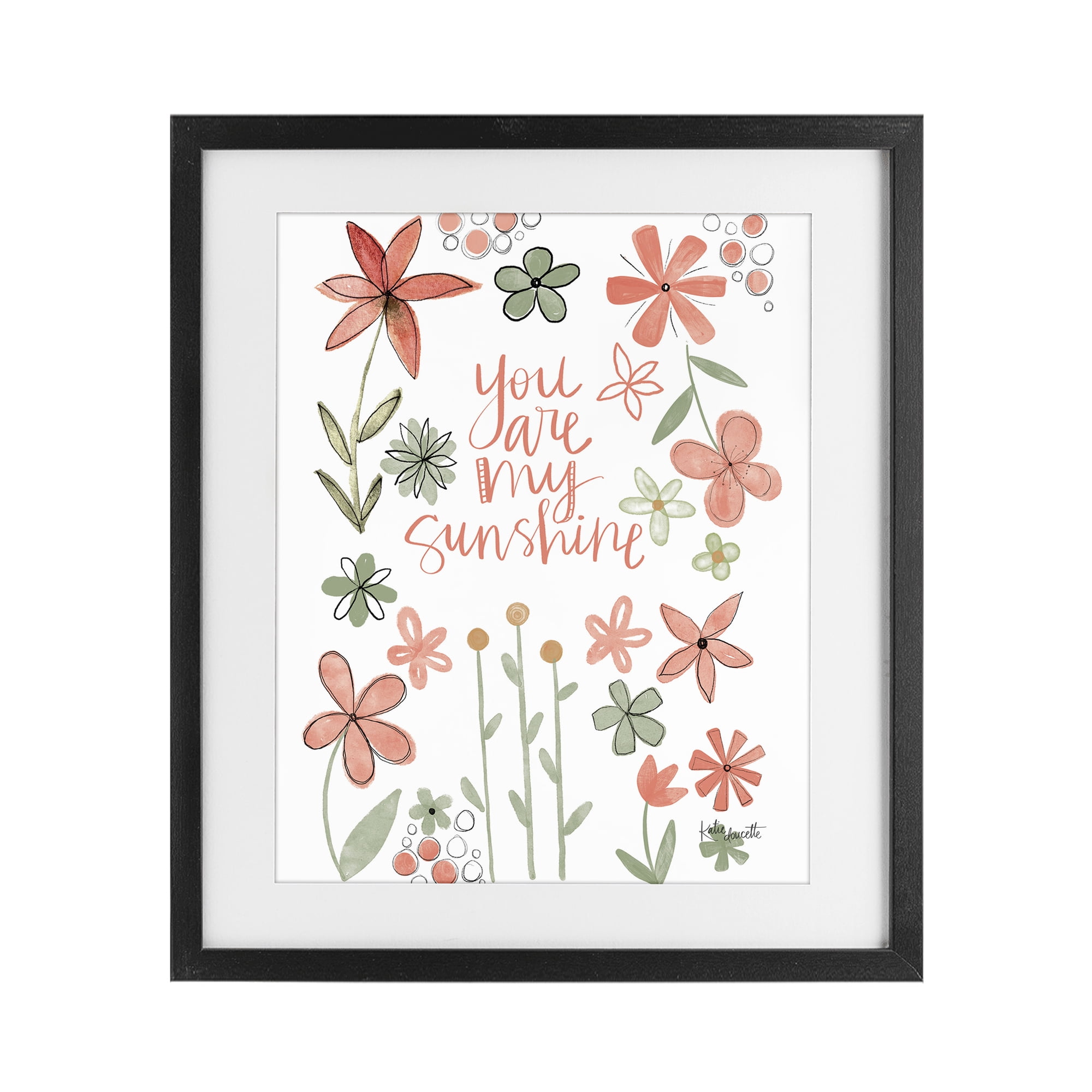 Stupell Industries You Are Sunshine with Florals Black Framed Print Under Glass, design by Katie Doucette