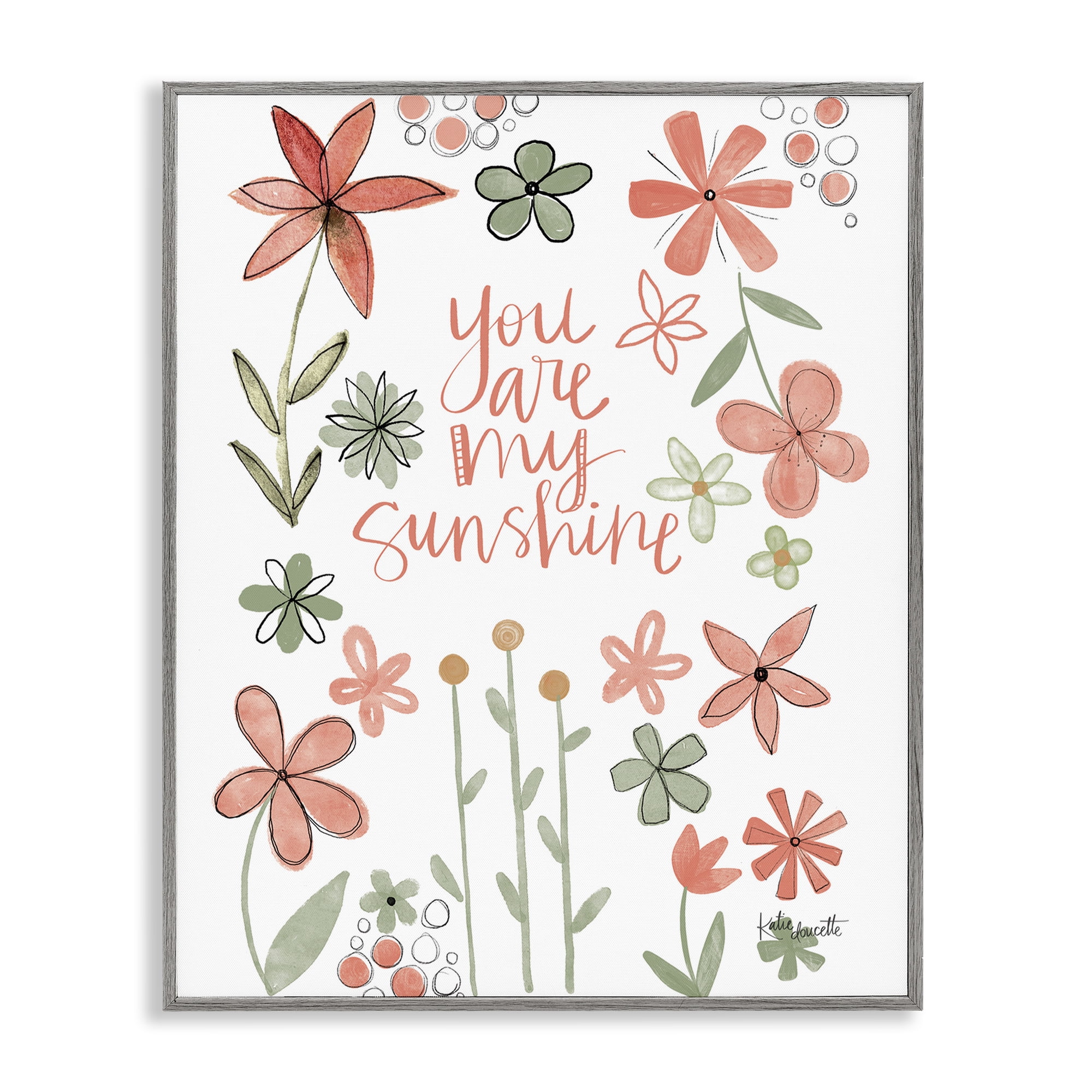 Stupell Industries You Are Sunshine with Florals Gray Framed Giclee Art, design by Katie Doucette