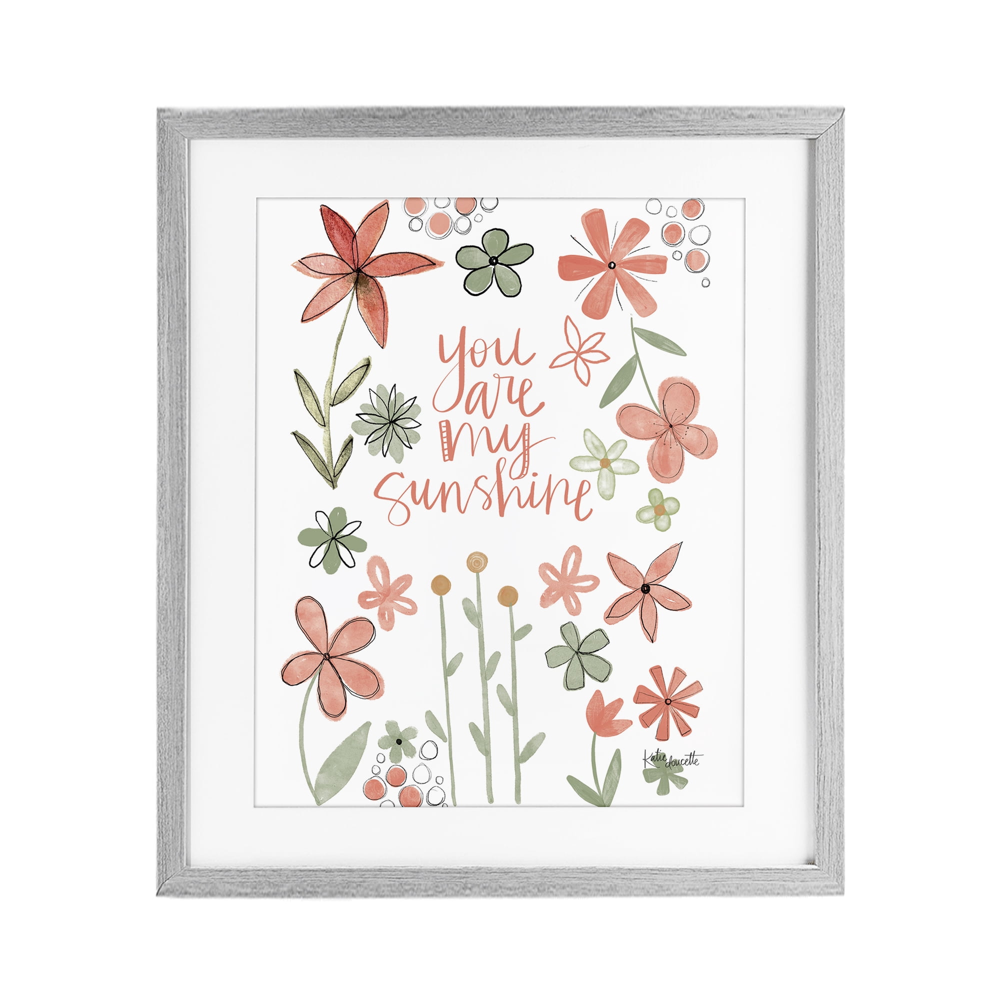 Stupell Industries You Are Sunshine with Florals Gray Framed Print Under Glass, design by Katie Doucette