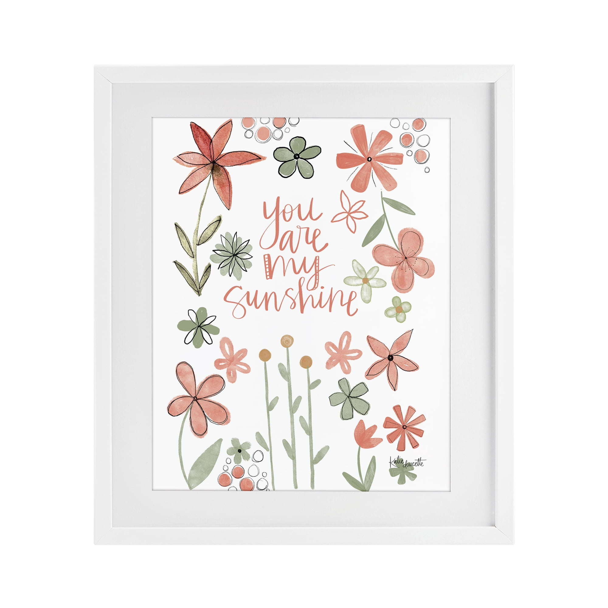 Stupell Industries You Are Sunshine with Florals White Framed Print Under Glass, design by Katie Doucette