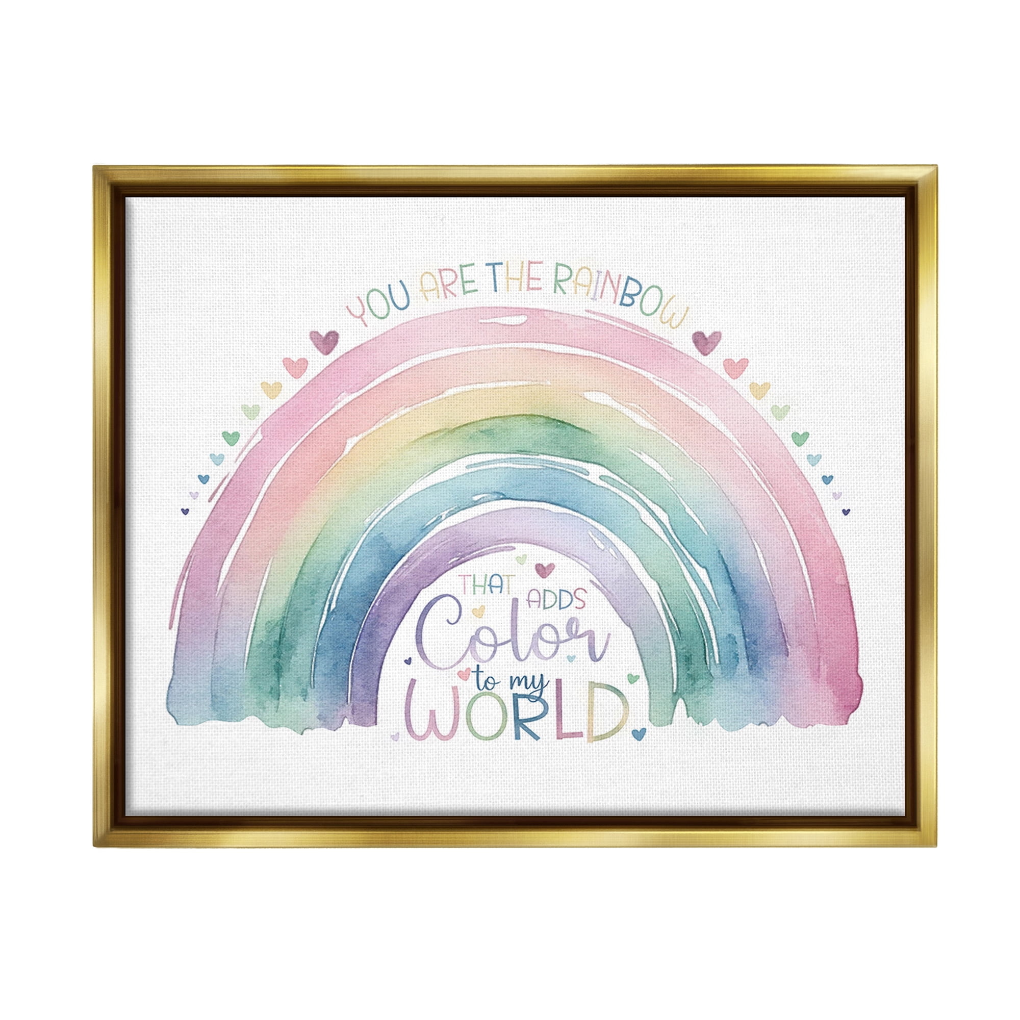 Stupell Industries You Are The Rainbow Inspirational Painting Gold Floater Framed Canvas Art Print Wall Art, 21 x 17