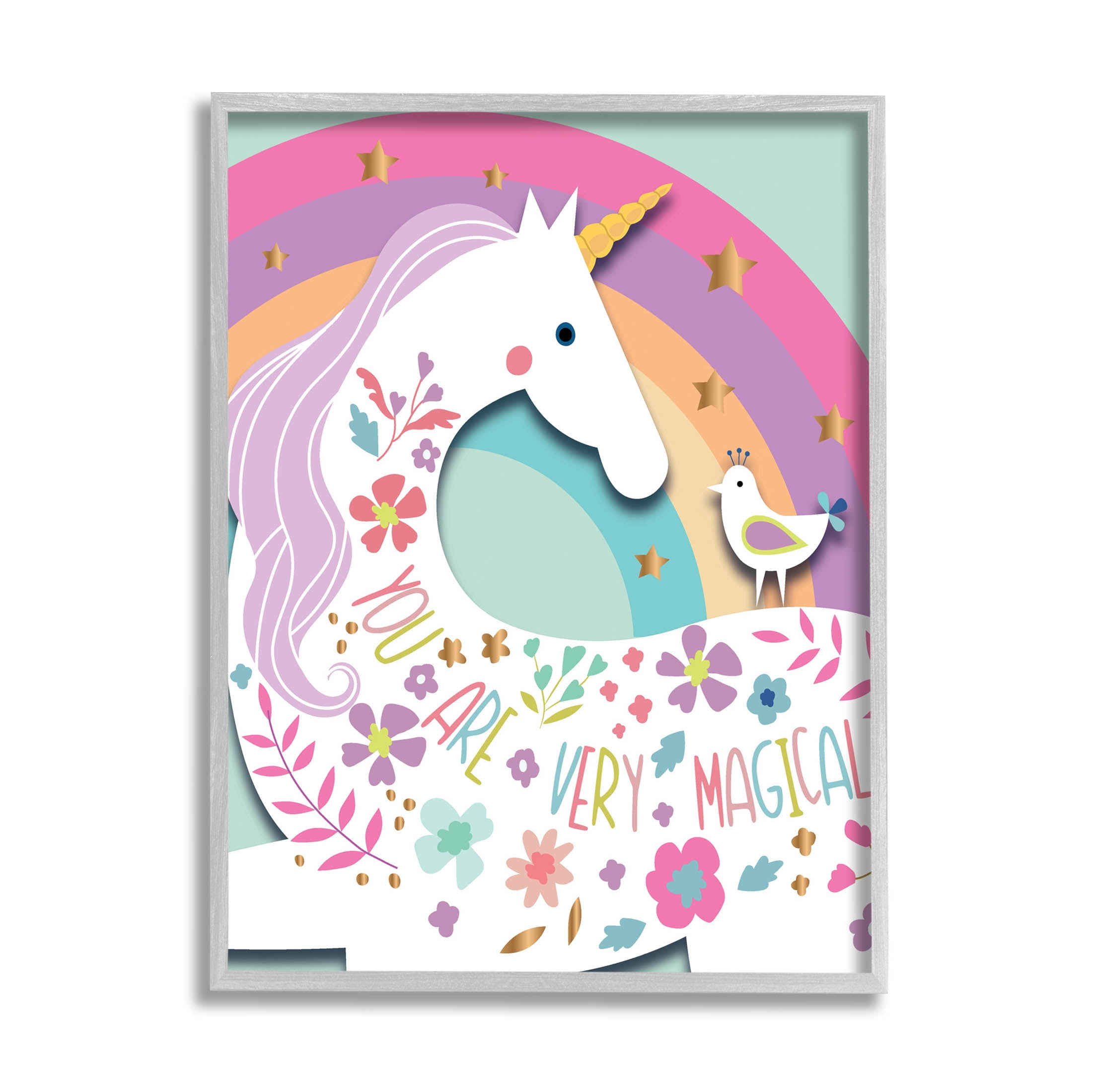 Stupell Industries You Are Very Magical Unicorn Graphic Art Gray Framed Art Print Wall Art, Design by Andrea Jasid Grassi
