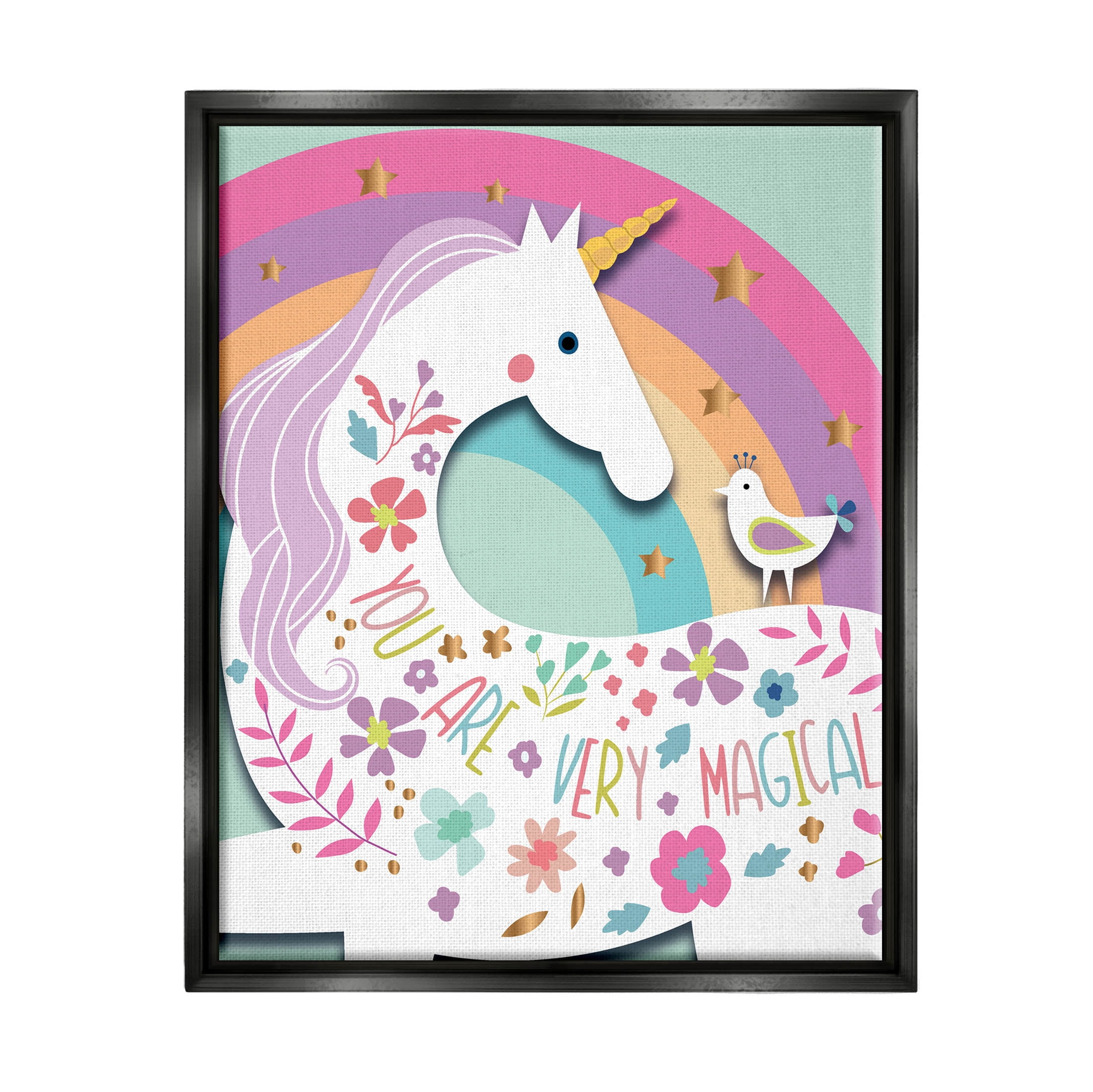Stupell Industries You Are Very Magical Unicorn Graphic Art Jet Black Floating Framed Canvas Print Wall Art, Design by Andrea Jasid Grassi