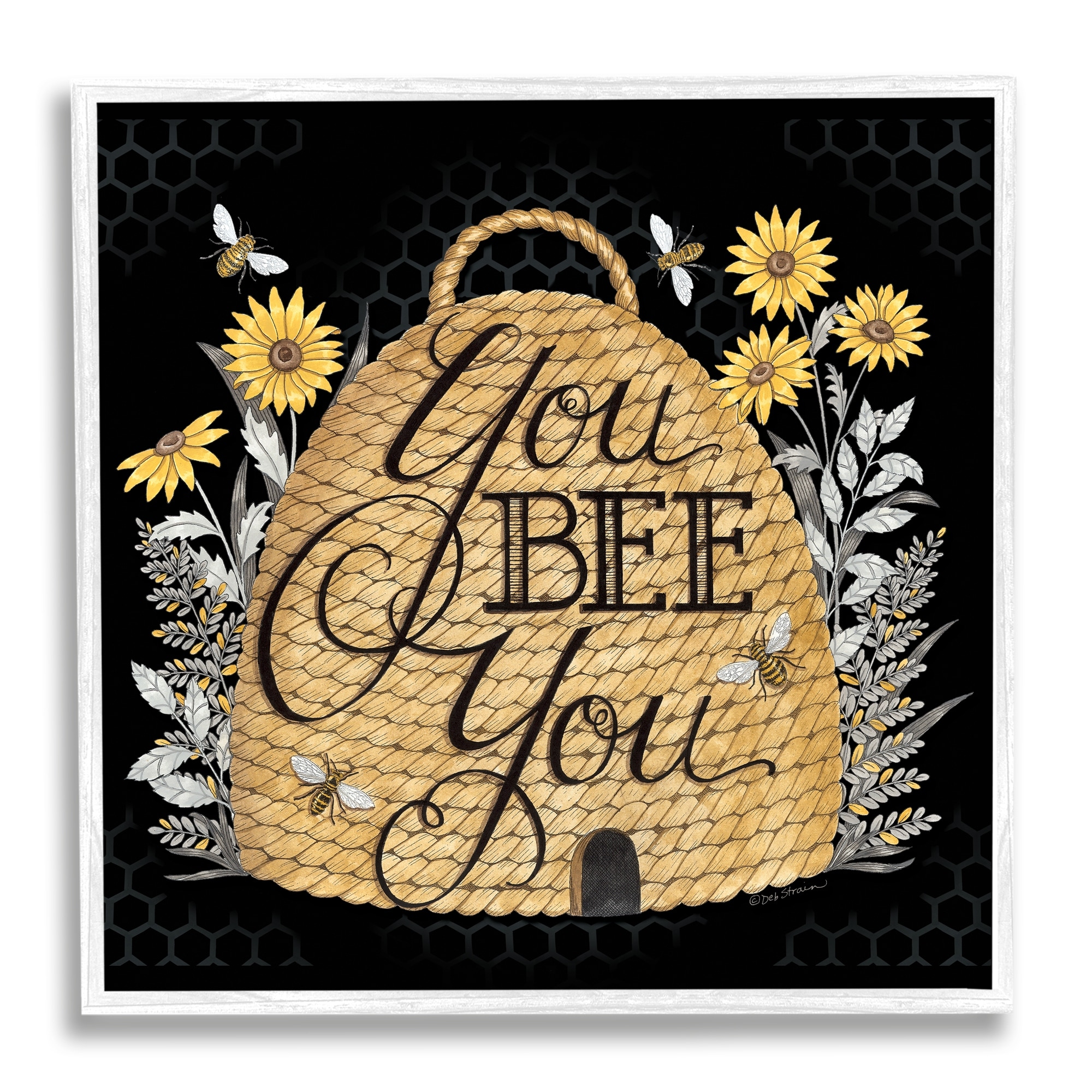 Stupell Industries You Bee You Motivational Phrase Vintage Whicker Beehive, 12 x 12,Design by Deb Strain