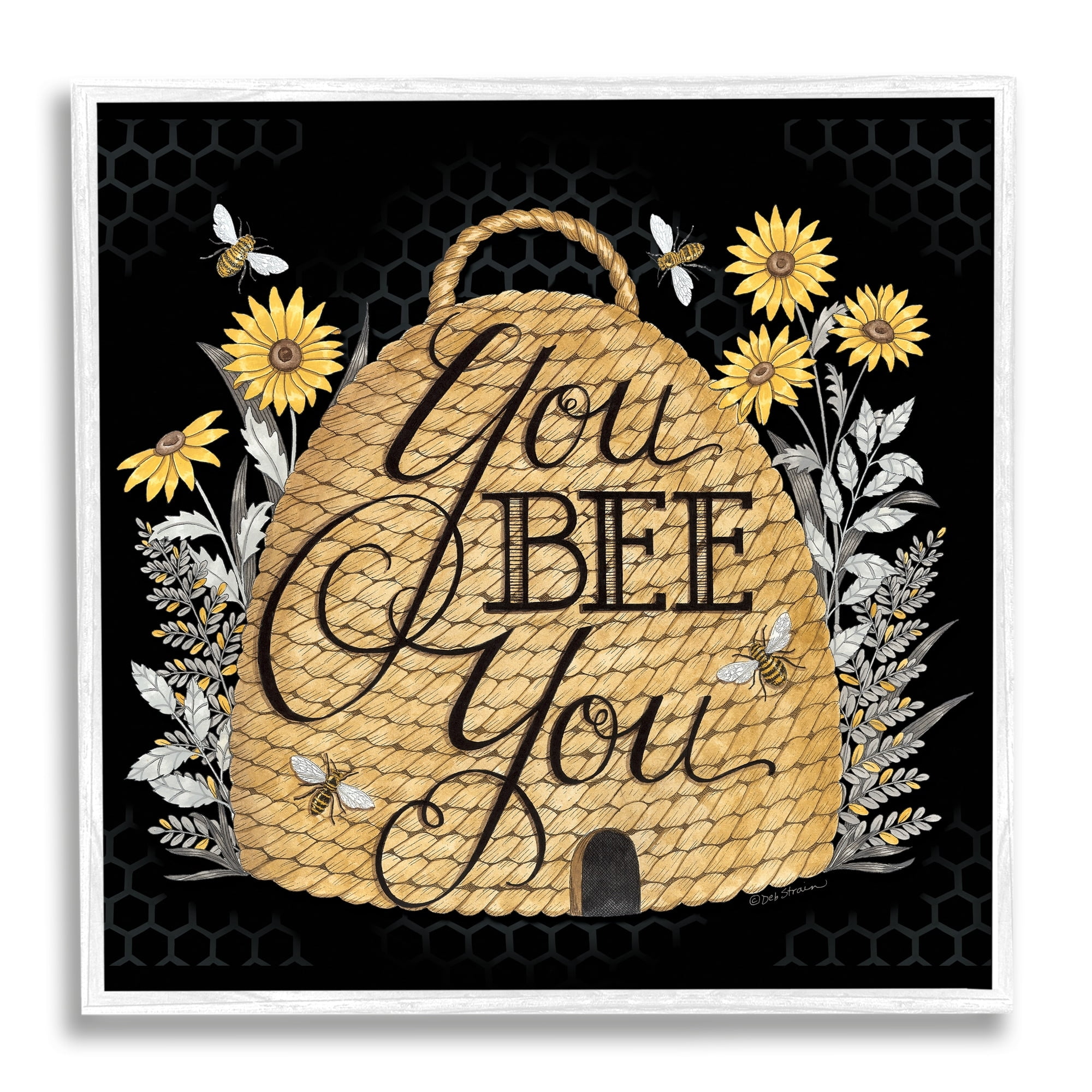 Stupell Industries You Bee You Motivational Phrase Vintage Whicker Beehive, 17 x 17,Design by Deb Strain