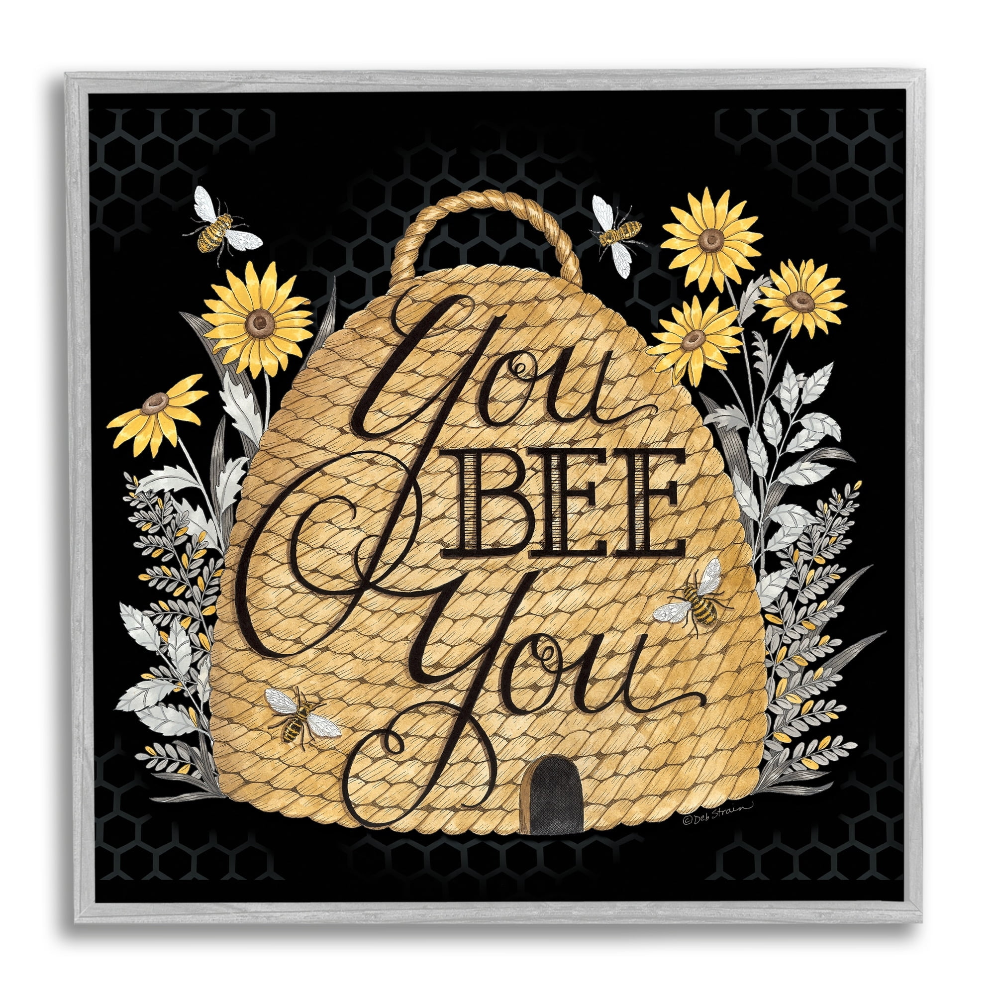 Stupell Industries You Bee You Motivational Phrase Vintage Whicker Beehive, 17 x 17,Design by Deb Strain