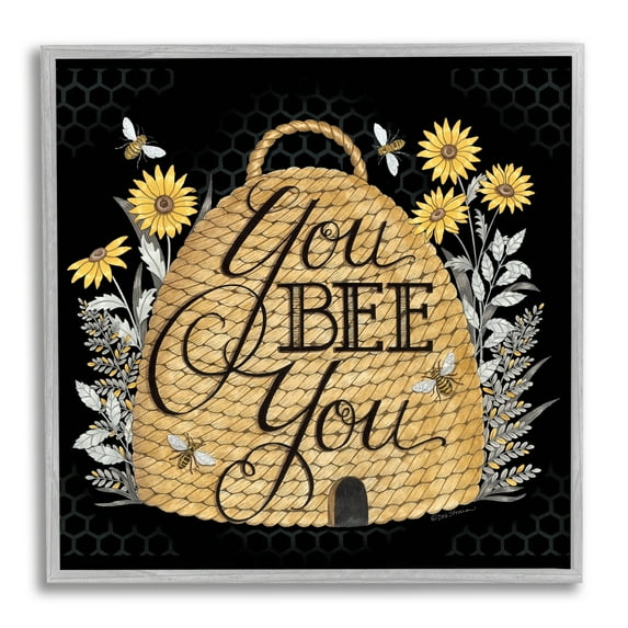 Stupell Industries You Bee You Motivational Phrase Vintage Whicker Beehive, 17 x 17,Design by Deb Strain