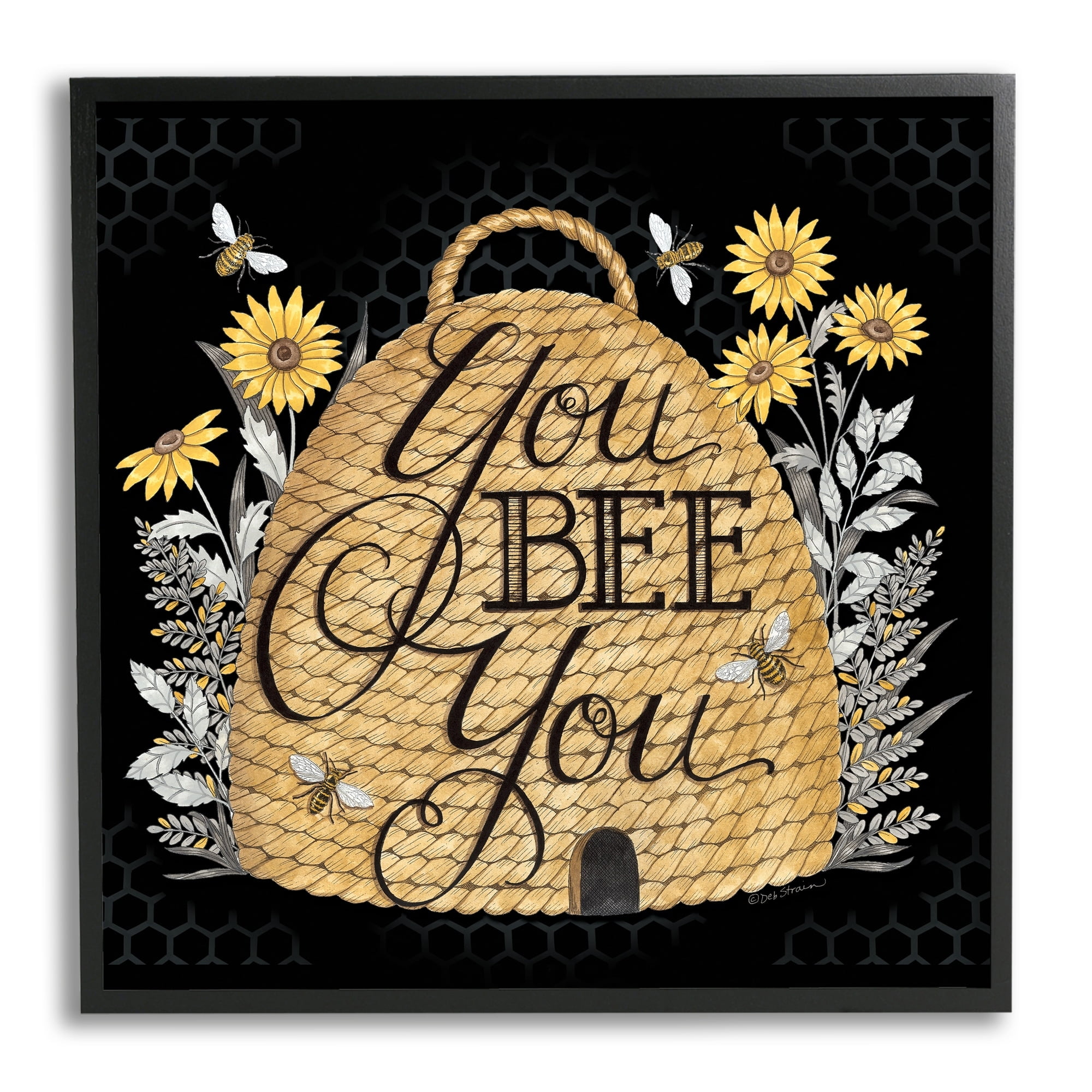 Stupell Industries You Bee You Motivational Phrase Vintage Whicker Beehive, 24 x 24,Design by Deb Strain
