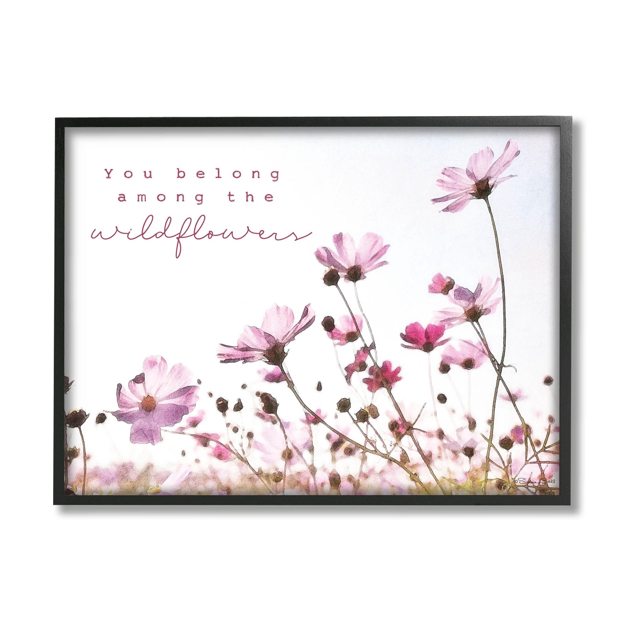 Stupell Industries You Belong Among Wildflowers Phrase Graphic Art Black Framed Art Print Wall Art, Design by Susan Ball