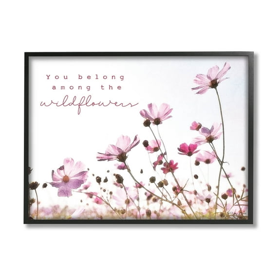 Stupell Industries You Belong Among Wildflowers Phrase Graphic Art Black Framed Art Print Wall Art, Design by Susan Ball