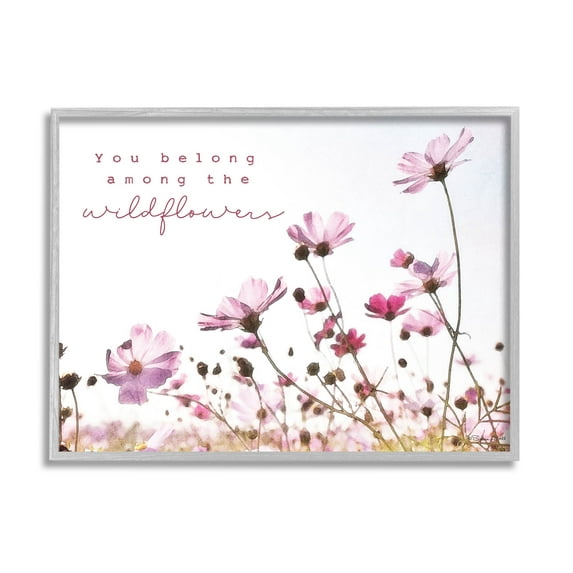 Stupell Industries You Belong Among Wildflowers Phrase Graphic Art Gray Framed Art Print Wall Art, Design by Susan Ball