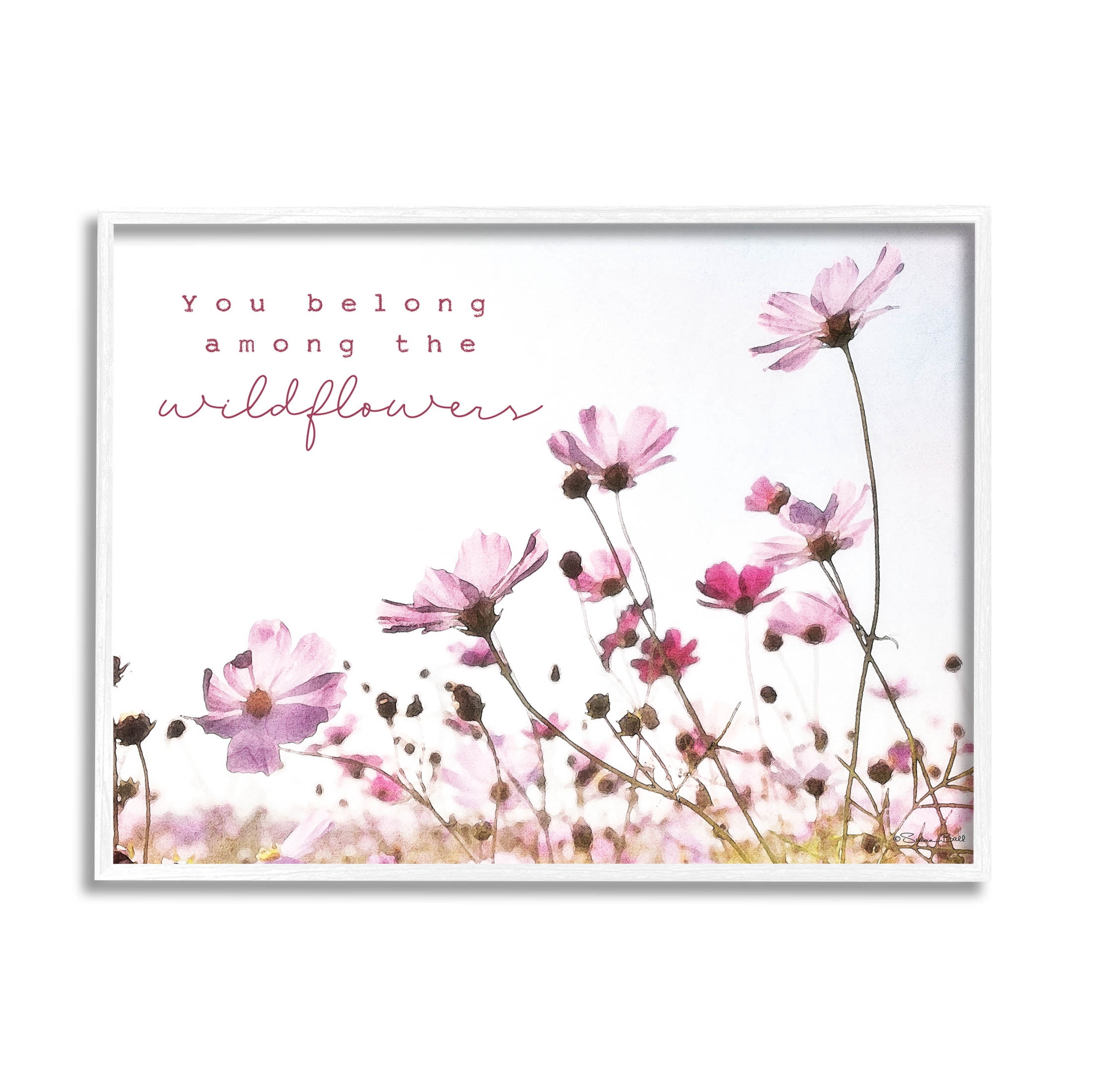 Stupell Industries You Belong Among Wildflowers Phrase Graphic Art White Framed Art Print Wall Art, Design by Susan Ball