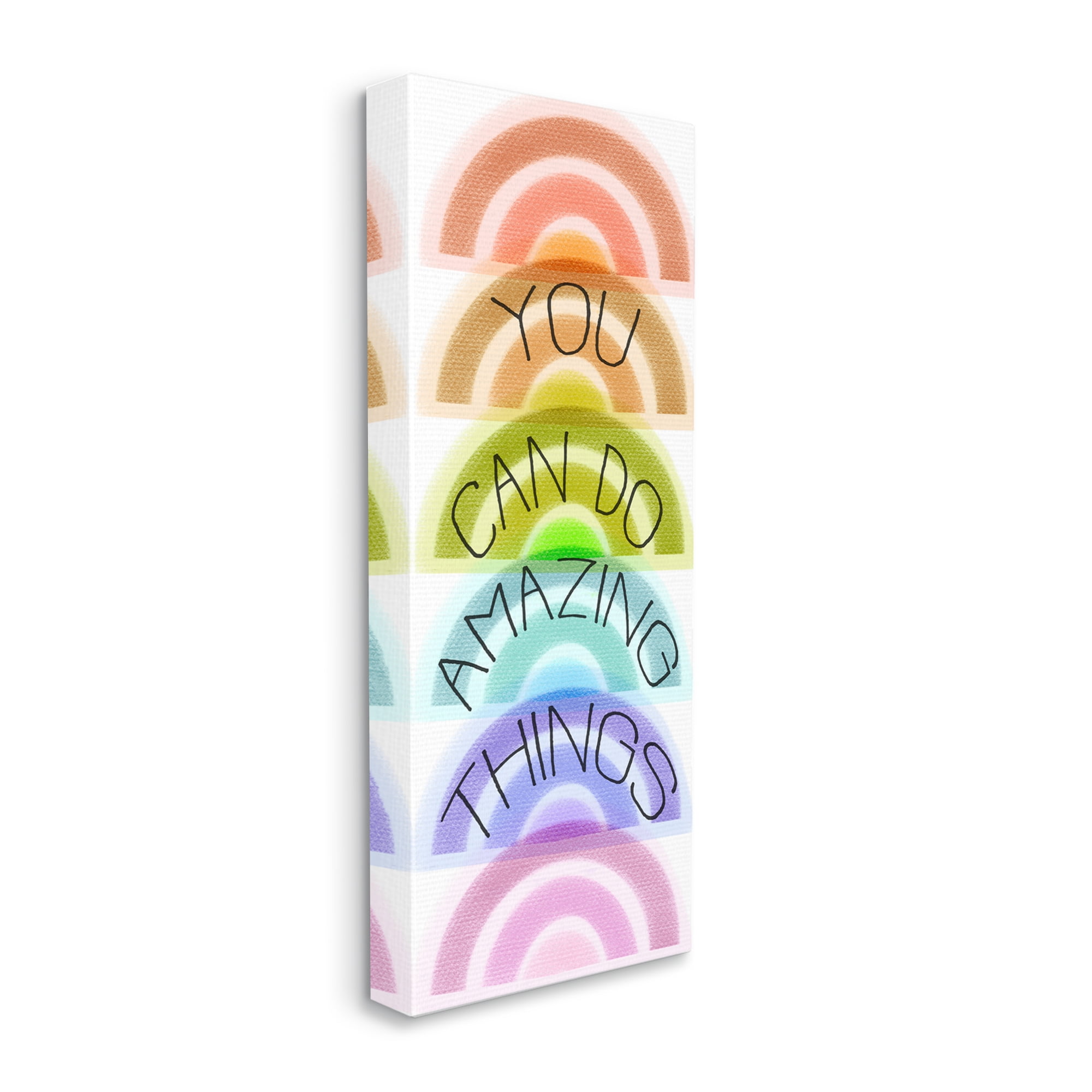 Stupell Industries You Can Do Amazing Things Phrase Stacked Rainbows Inspirational Painting Gallery Wrapped Canvas Print Wall Art, 13 x 30