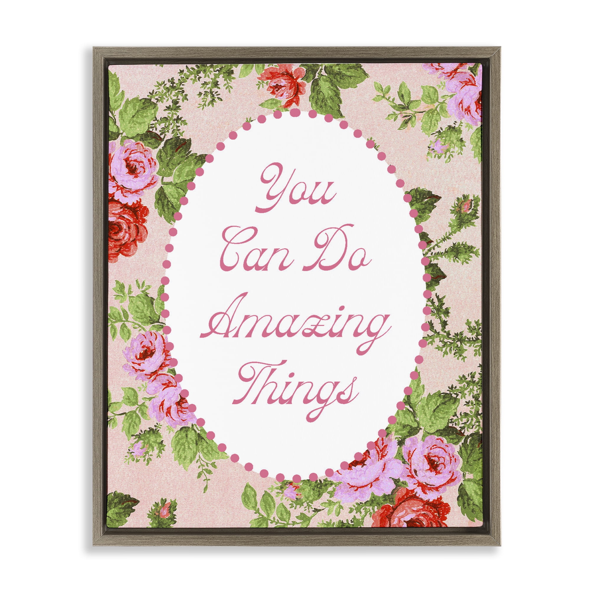 Stupell Industries You Can Do Amazing Things with Vintage Florals Brown Framed Floater Canvas Wall Art, design by Lil' Rue