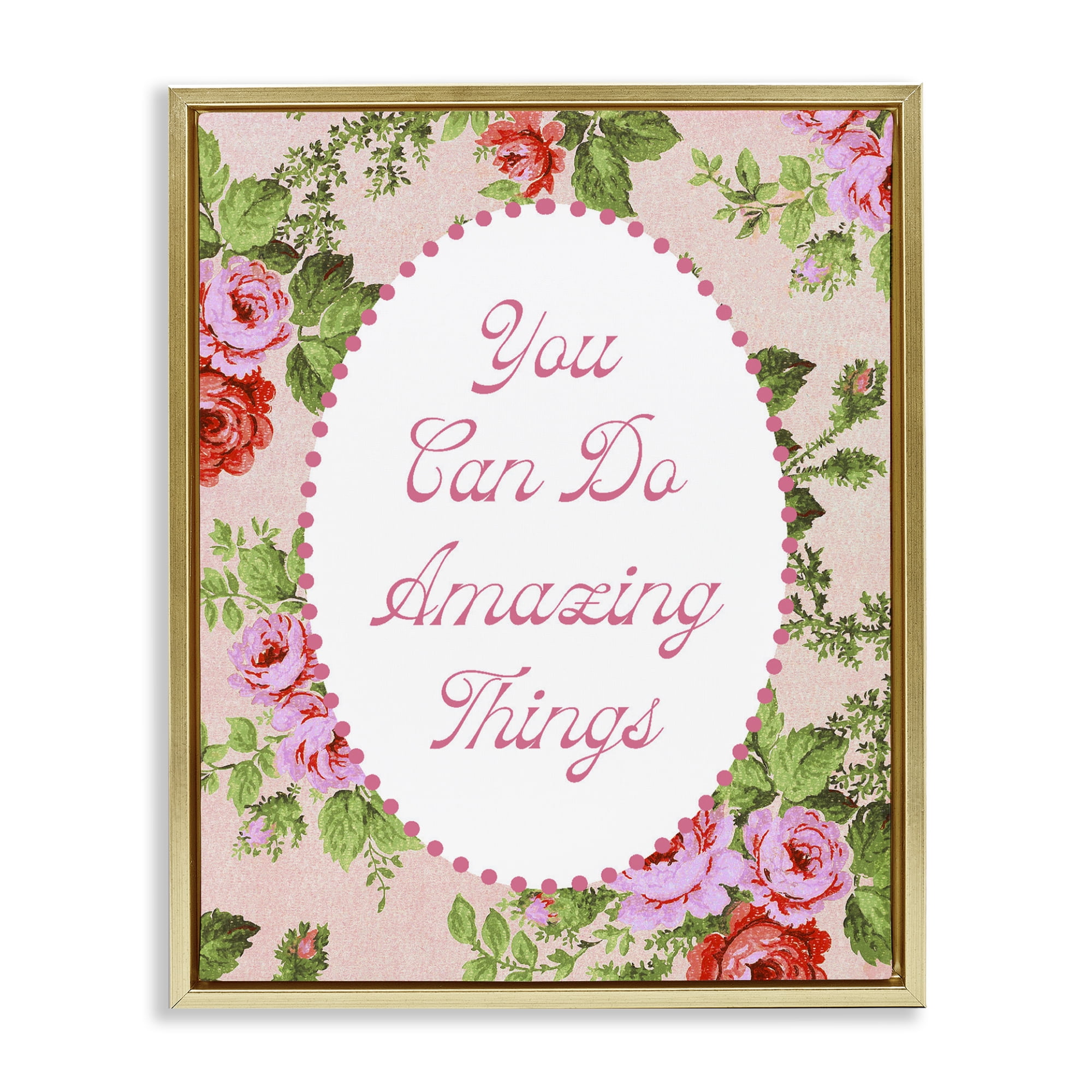 Stupell Industries You Can Do Amazing Things with Vintage Florals Gold Framed Floater Canvas Wall Art, design by Lil' Rue