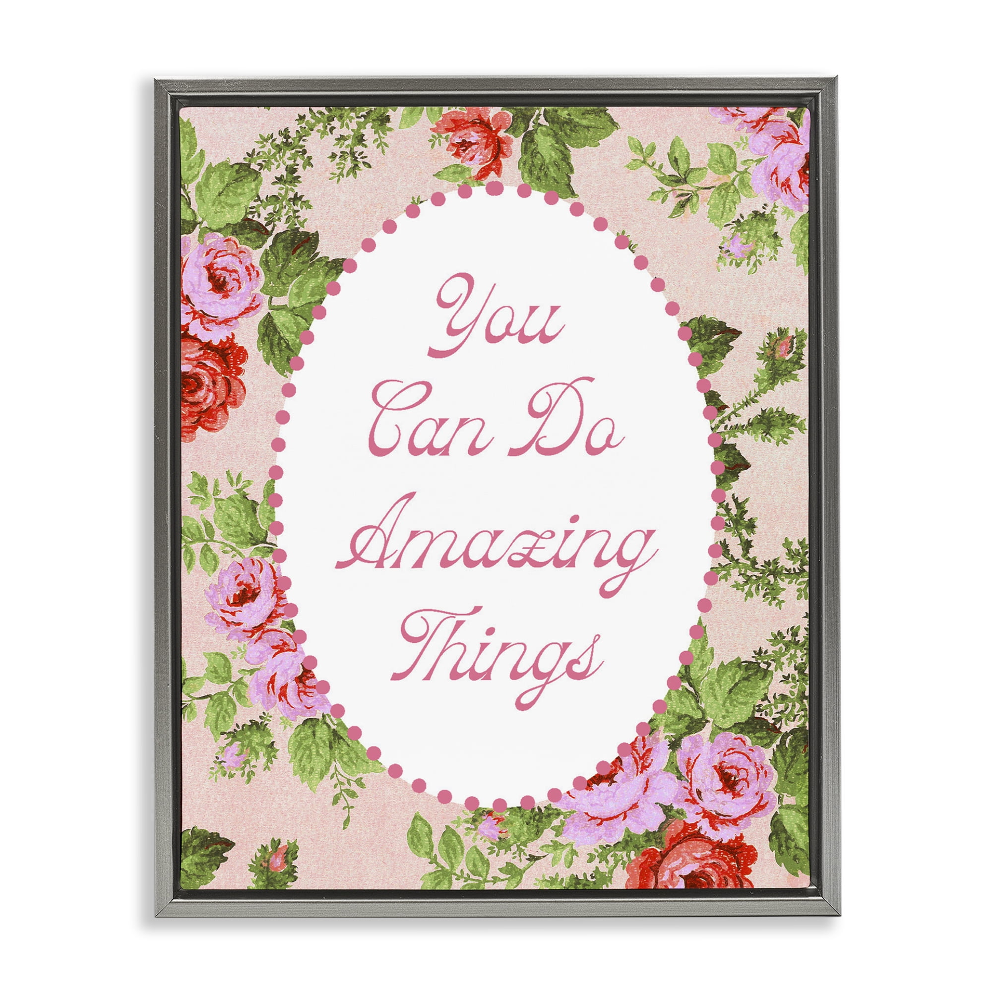 Stupell Industries You Can Do Amazing Things with Vintage Florals Gray Framed Floater Canvas Wall Art, design by Lil' Rue
