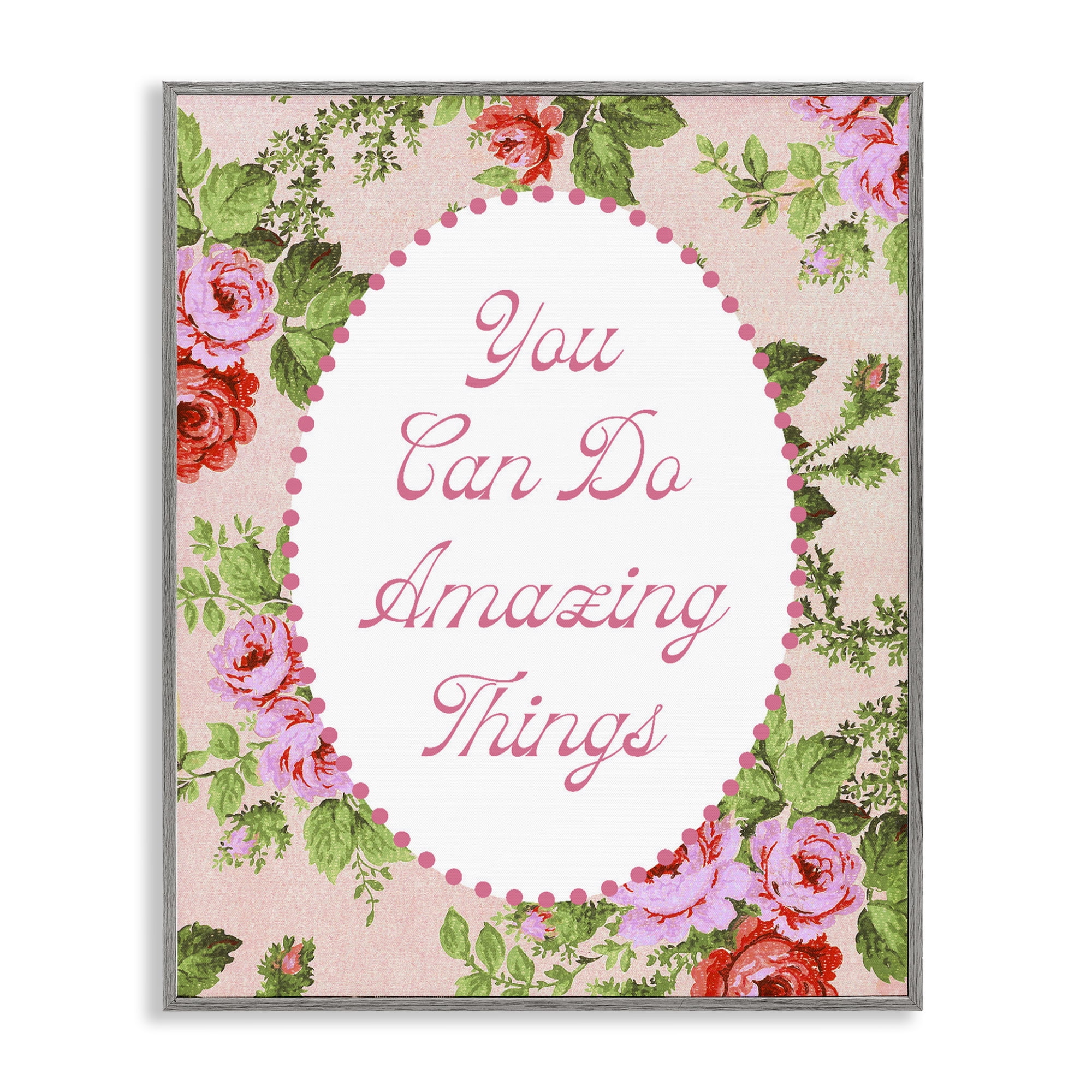 Stupell Industries You Can Do Amazing Things with Vintage Florals Gray Framed Giclee Art, design by Lil' Rue