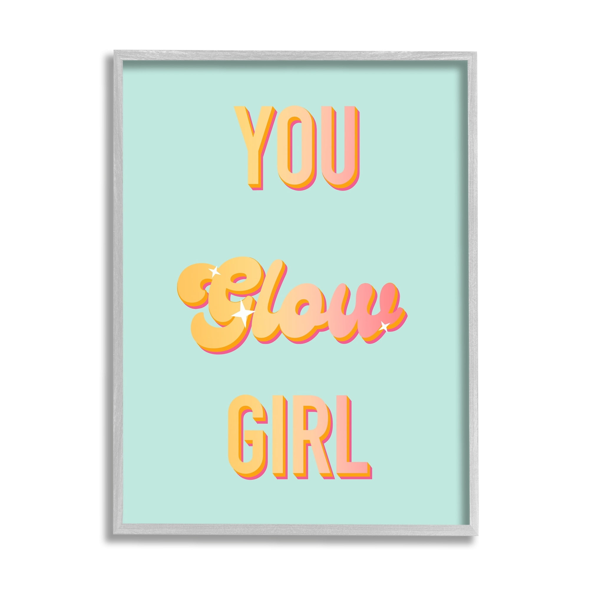 Stupell Industries You Glow Girl Confidence Phrase Inspirational Painting Gray Framed Art Print Wall Art