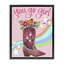 Stupell Industries You Go Girl Boot Botanical & Floral Painting Black Floater Framed Art Print Wall Art, 17 x 21