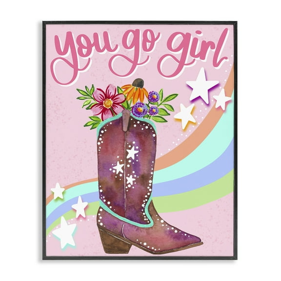 Stupell Industries You Go Girl Boot Botanical & Floral Painting Black Framed Art Print Wall Art, 11 x 14