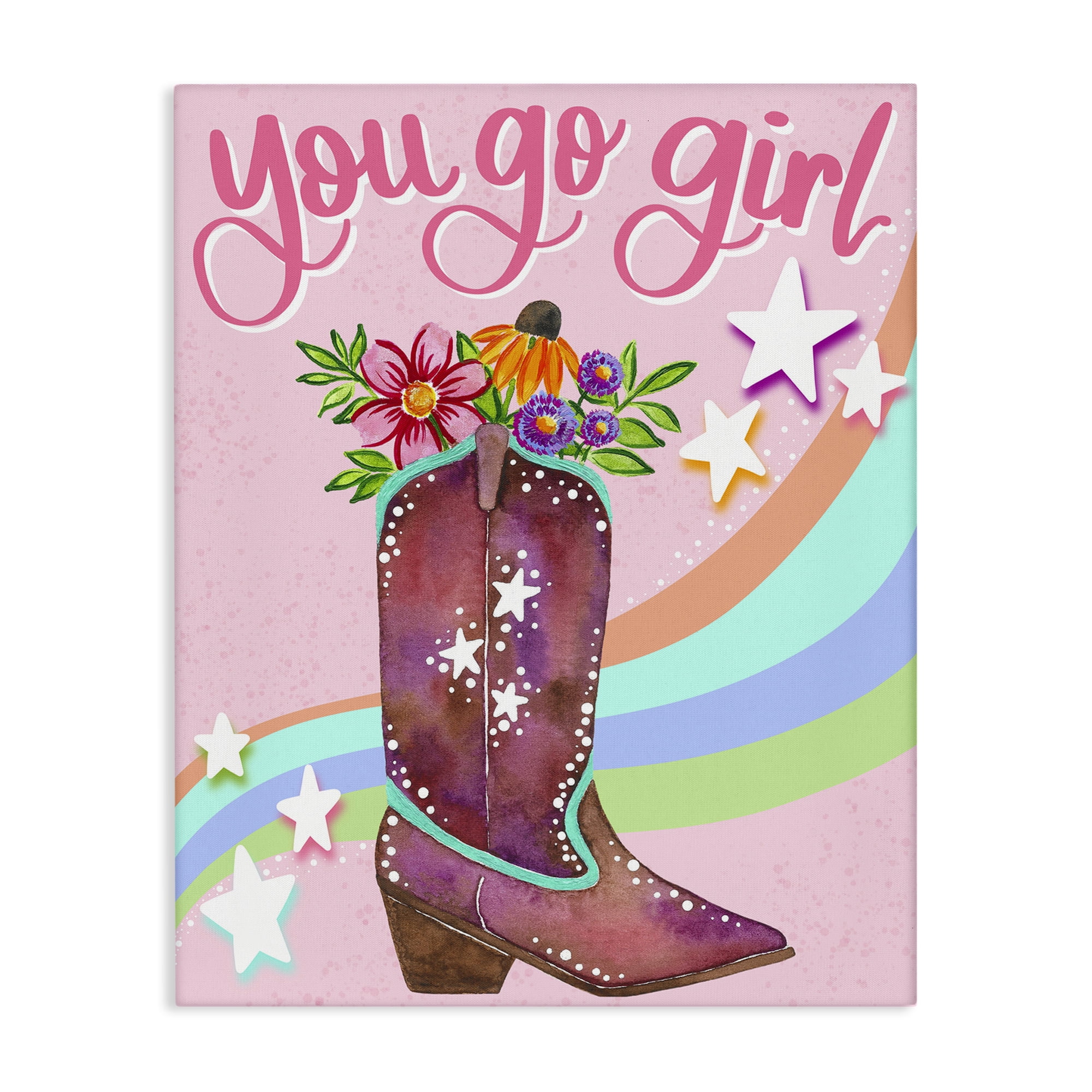 Stupell Industries You Go Girl Boot Botanical & Floral Painting Gallery Wrapped Canvas Art Print Wall Art, 36 x 48