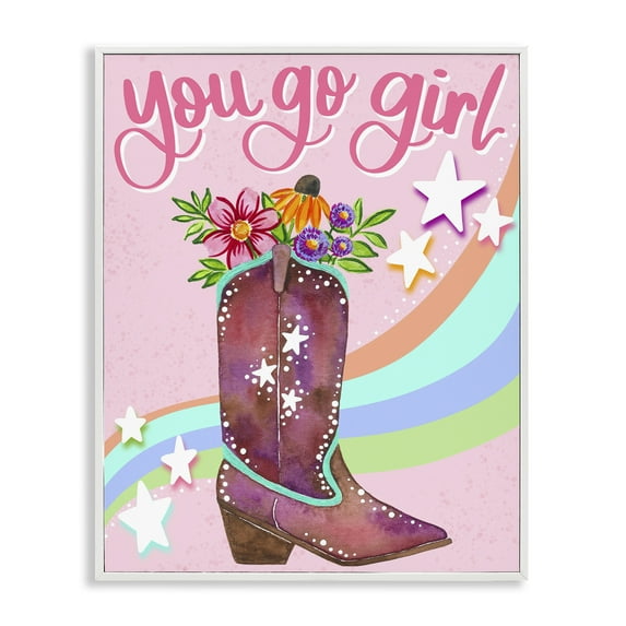 Stupell Industries You Go Girl Boot Botanical & Floral Painting White Framed Art Print Wall Art, 24 x 30