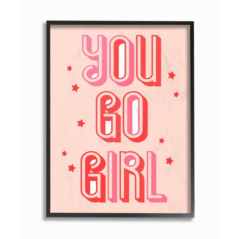 Stupell Industries You Go Girl Fashion Modern Pink Textured Design Framed Giclee Texturized Art by Daphne Polselli