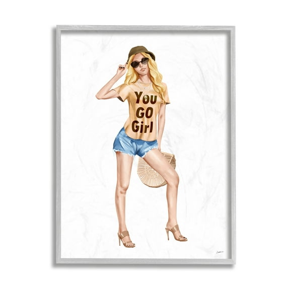 Stupell Industries You Go Girl Phrase Blonde Glam Fashionista Gray Framed by Ziwei Li