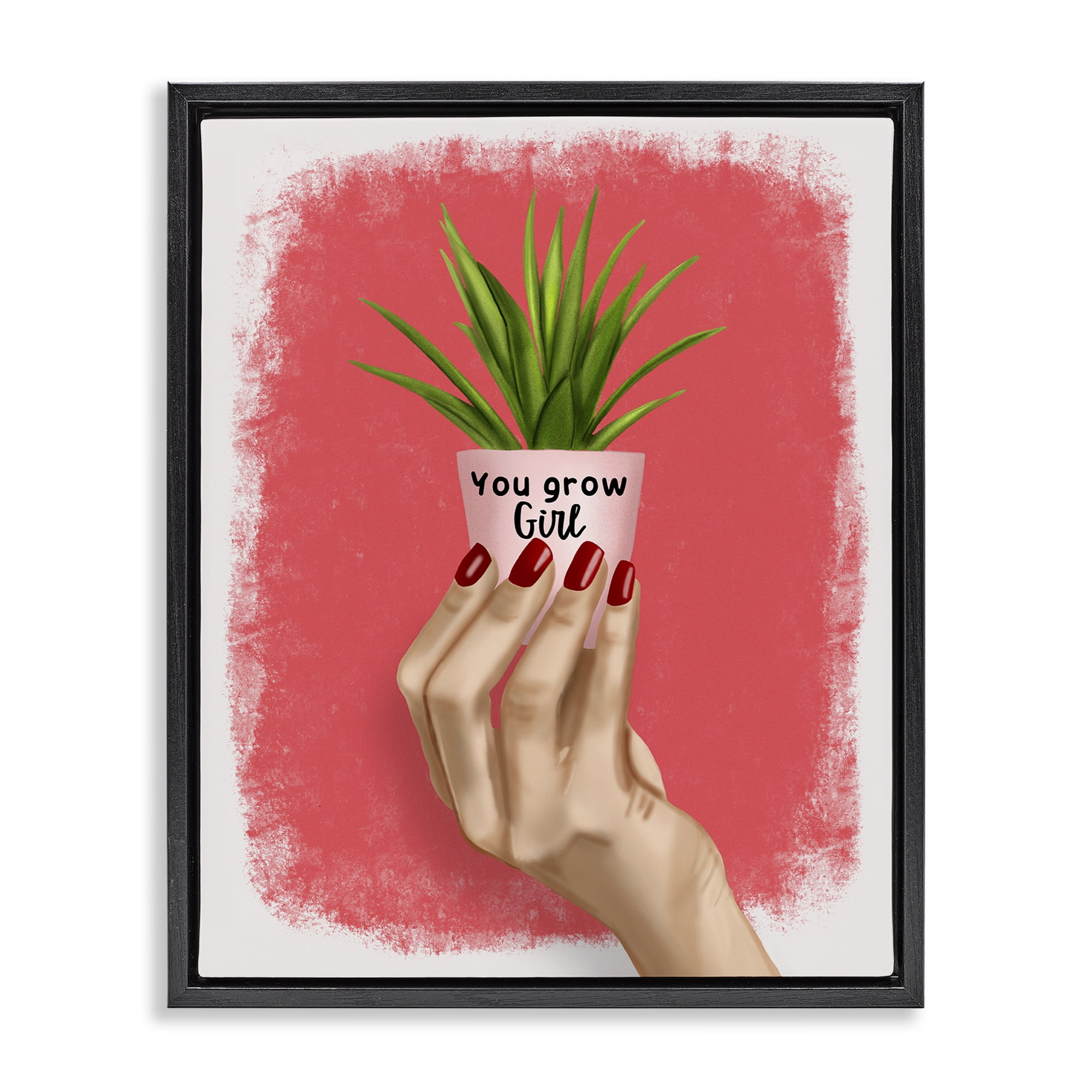 Stupell Industries You Go Girl Plant People Painting Black Floater Framed Canvas Art Print Wall Art, 25 x 31