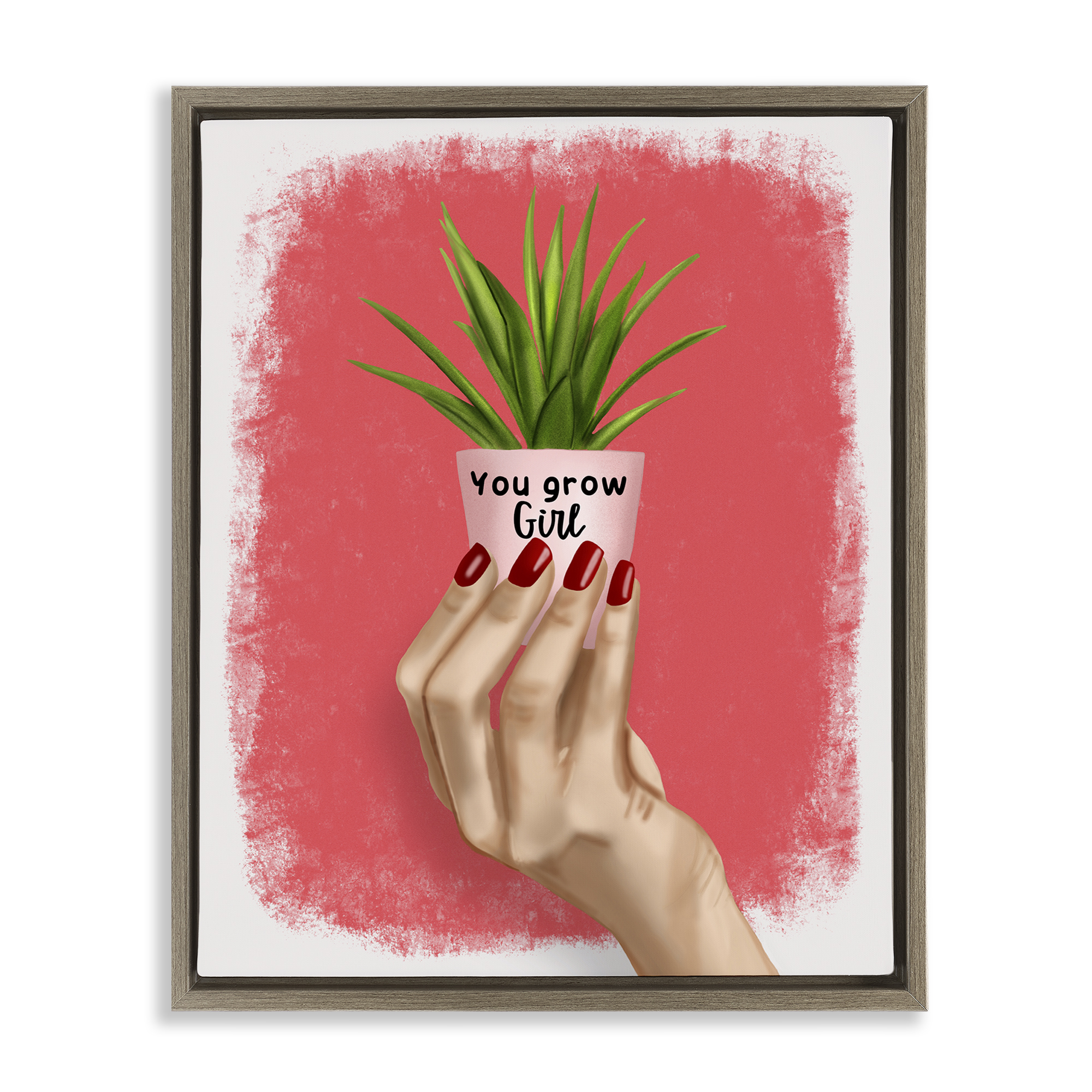 Stupell Industries You Go Girl Plant People Painting Brown Floater Framed Canvas Art Print Wall Art, 25 x 31