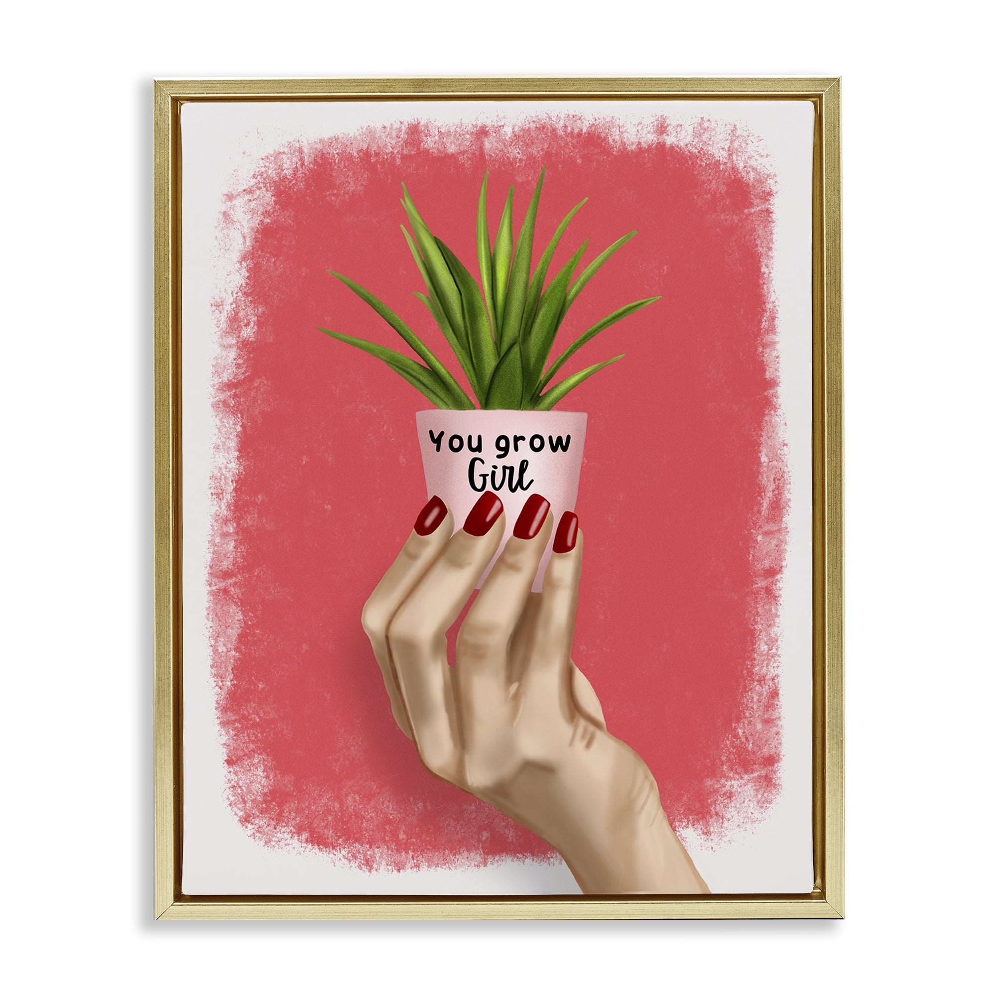 Stupell Industries You Go Girl Plant People Painting Gold Floater Framed Canvas Art Print Wall Art, 17 x 21